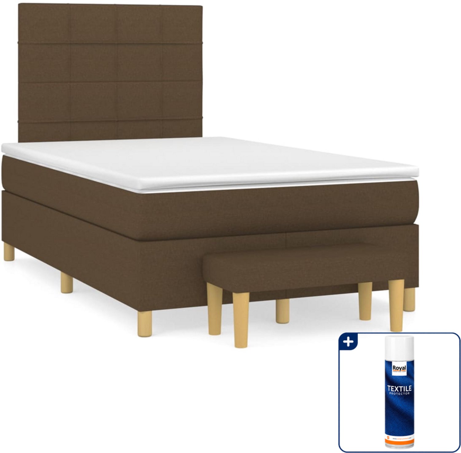 vidaXL boxspring met matras en bankje - 120 x 200 cm - donkerbruin - Inclusief textielbeschermer 500 ml