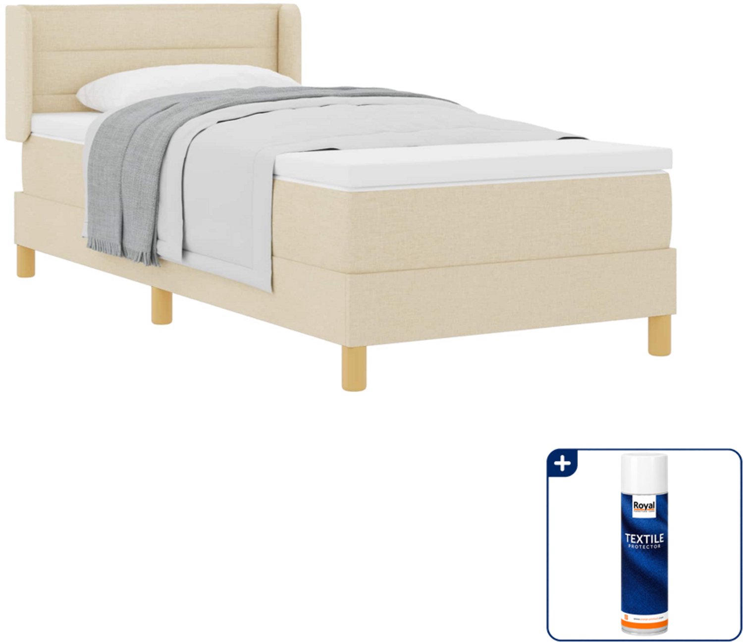 vidaXL boxspringbed - 100 x 200 cm - stof - crème - Inclusief textielbeschermer 500 ml