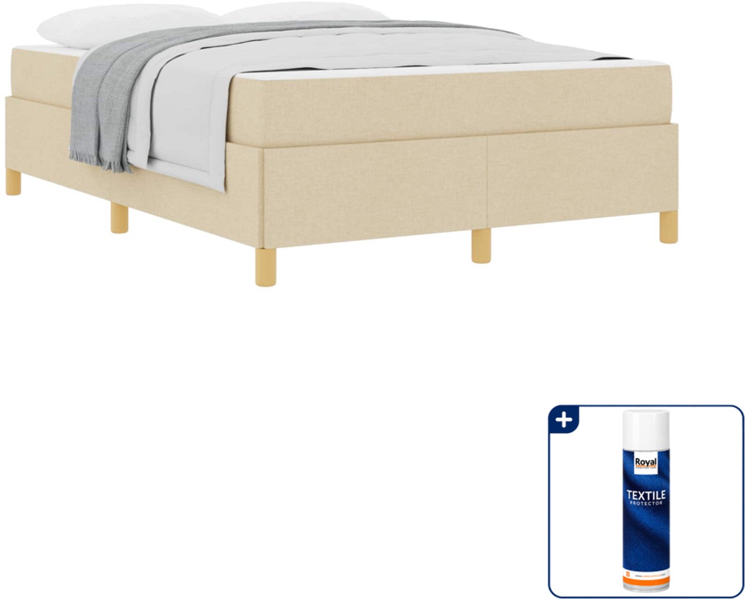 vidaXL bedframe met matras - queensize - 160 x 200 cm - crème - Inclusief textielbeschermer 500 ml Grijs