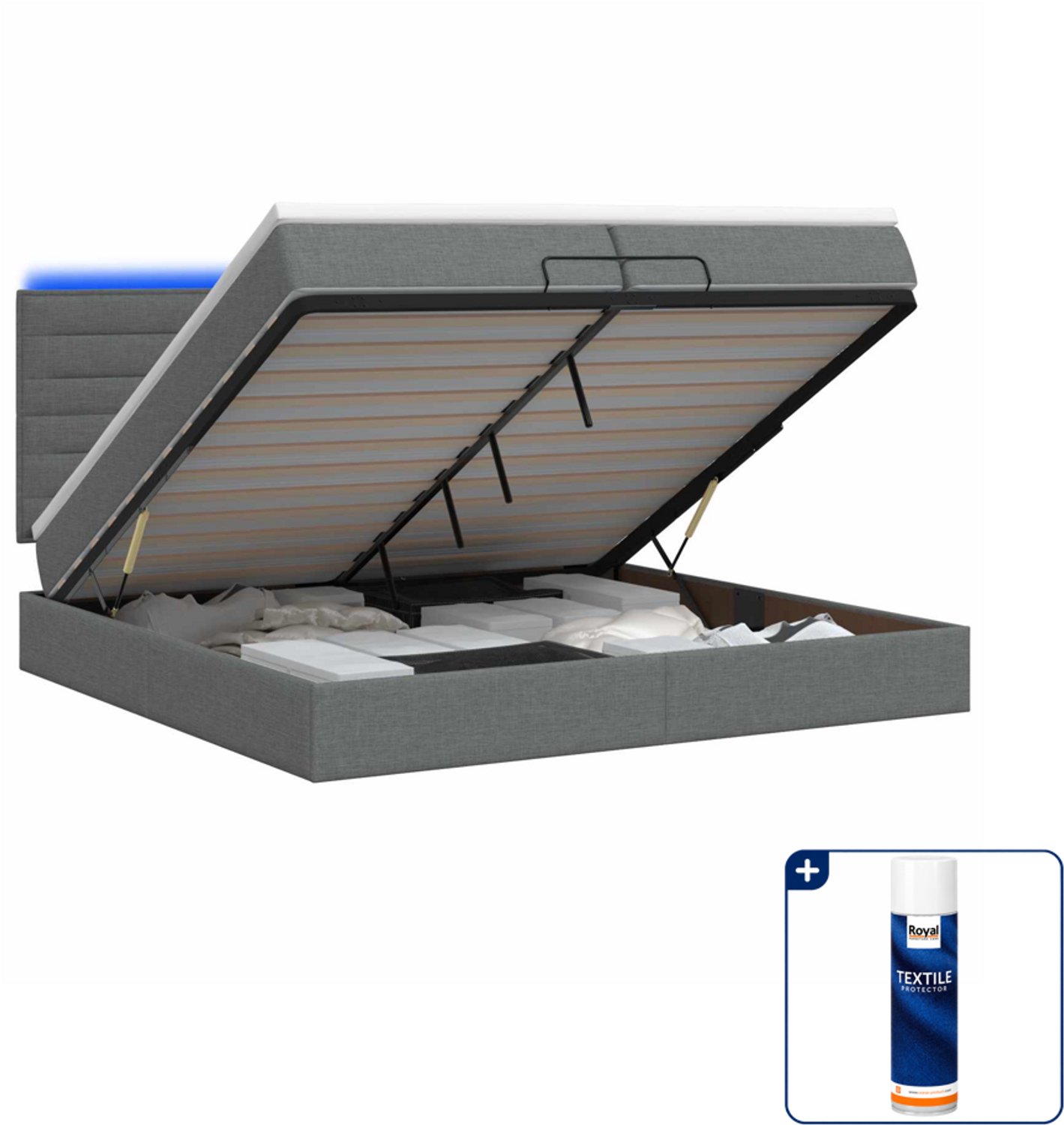 vidaXL Ottoman bed - 200 x 200 cm - donkergrijs - Inclusief textielbeschermer 500 ml