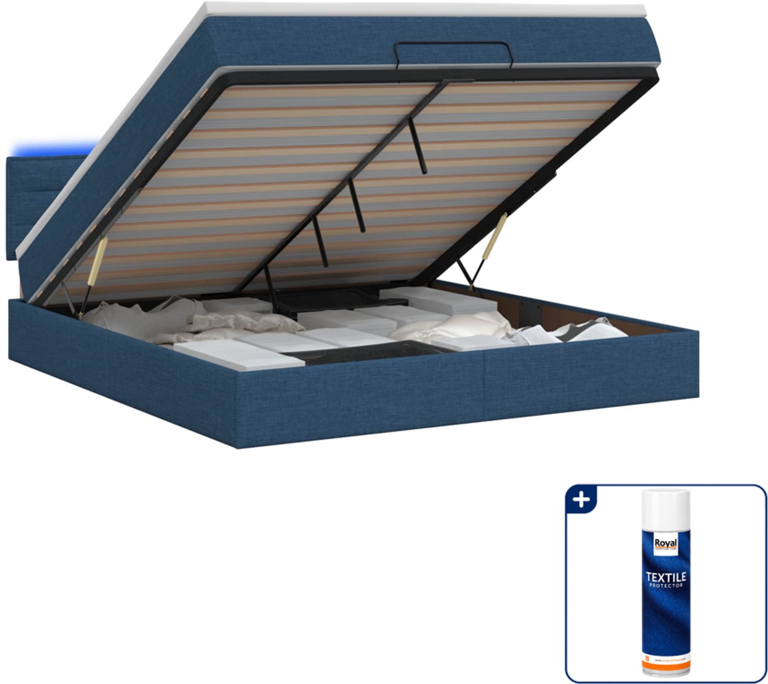 vidaXL ottoman bed - 140 x 190 cm - blauw - Inclusief textielbeschermer 500 ml