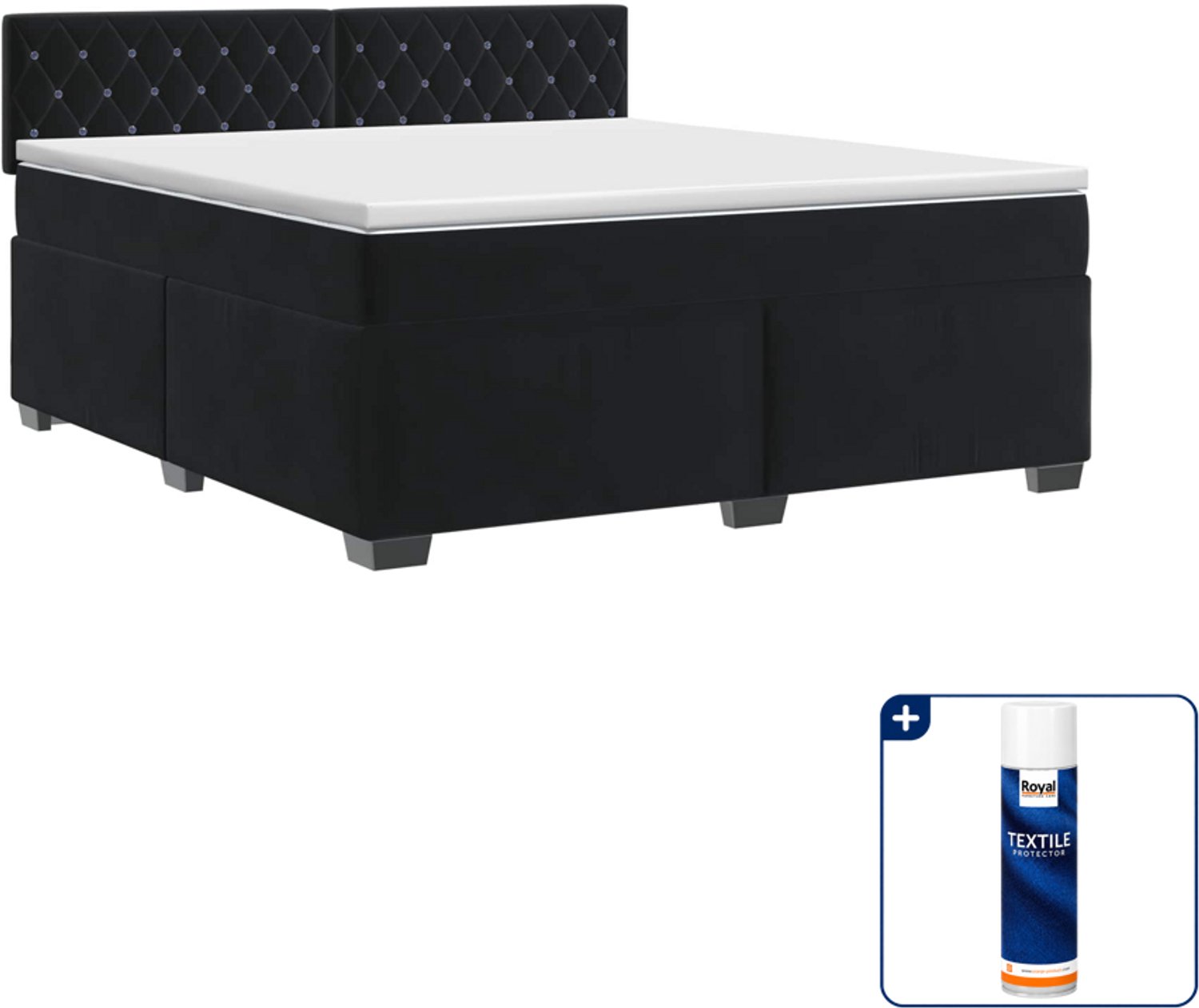 vidaXL boxspringbed - 140 x 190 cm - fluweel - zwart - Inclusief textielbeschermer 500 ml