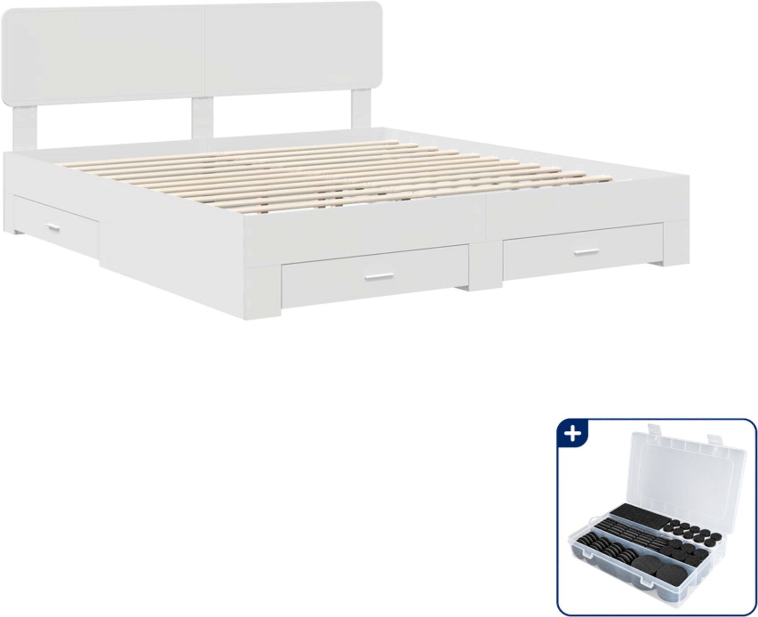 vidaXL bedframe met lade Kingsize - 180 x 200 cm - wit - Inclusief antikrasvilt 177-delig Zwart