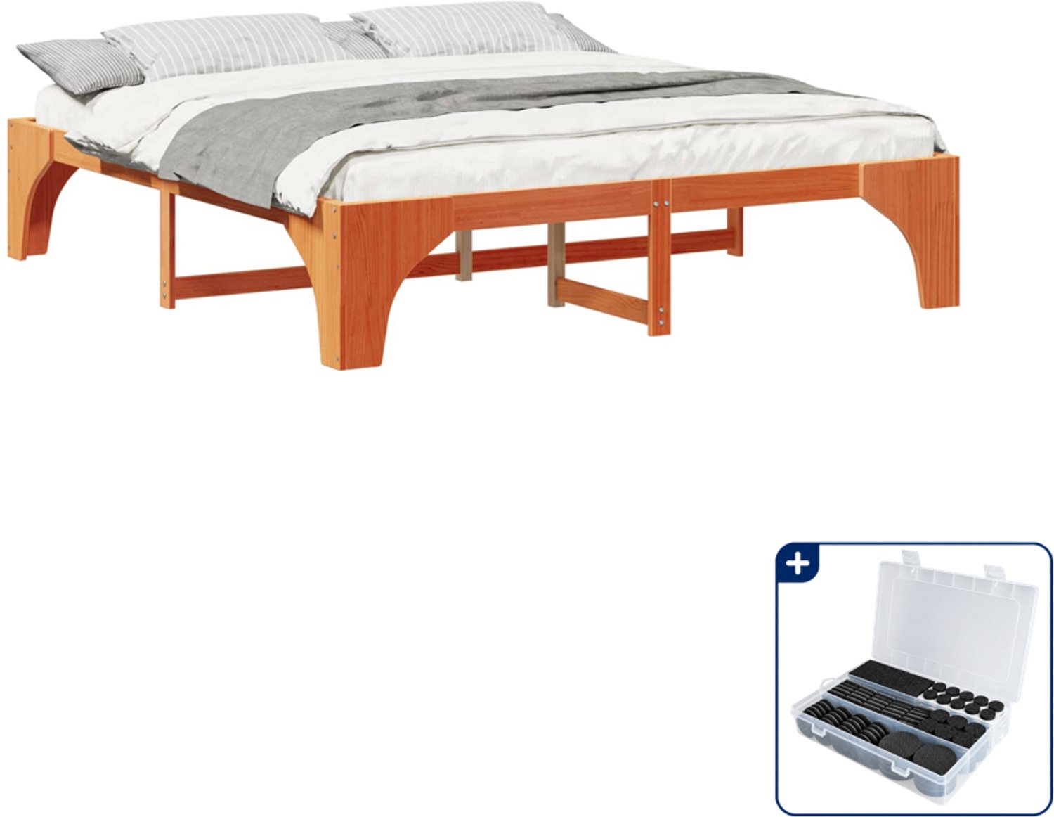 vidaXL bedframe - 200 x 200 cm - massief grenenhout - bruin - Inclusief antikrasvilt 177-delig