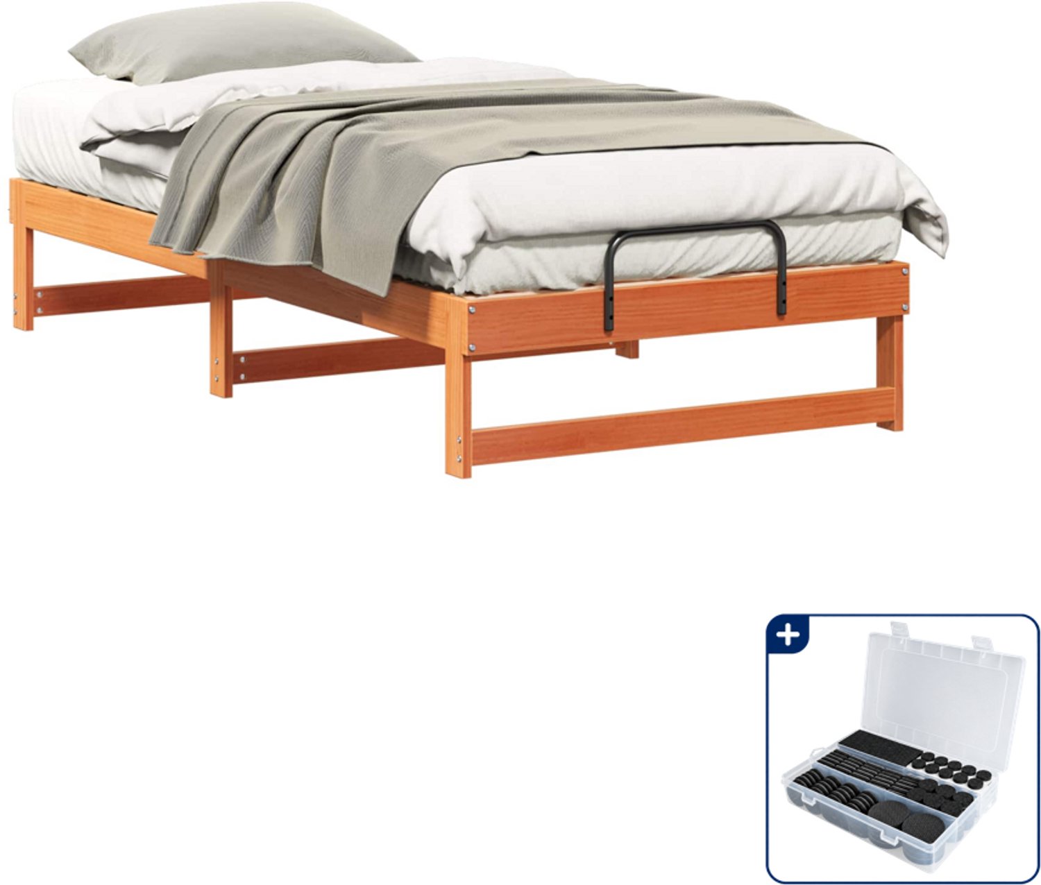 vidaXL bedframe 90 x 200 cm - massief grenenhout - bruin - Inclusief antikrasvilt 177-delig