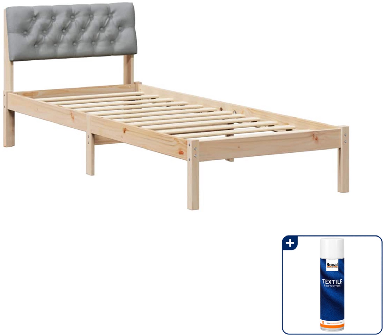 vidaXL bedframe - 75 x 190 cm - massief grenenhout - bruin en lichtgrijs - Inclusief textielbeschermer 500 ml