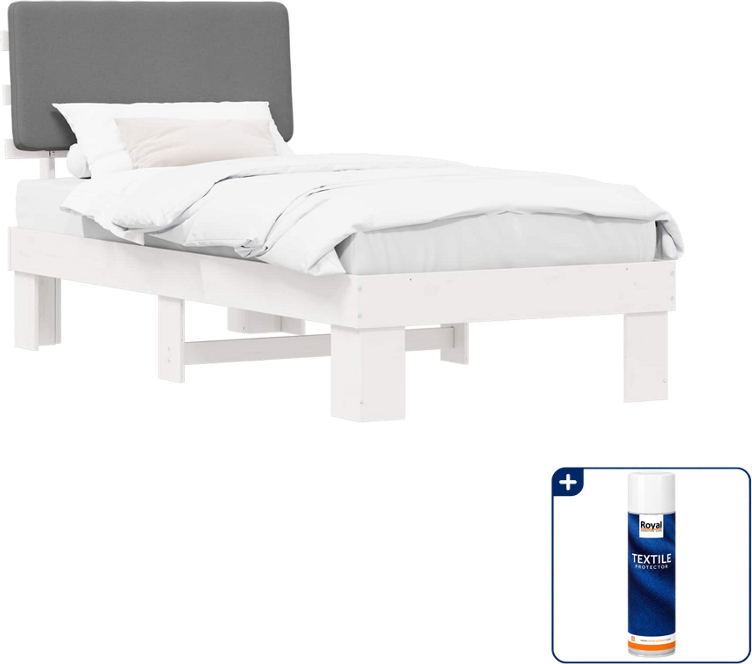 vidaXL bedframe - 90 x 190 cm - massief grenenhout - lichtgrijs - Inclusief textielbeschermer 500 ml