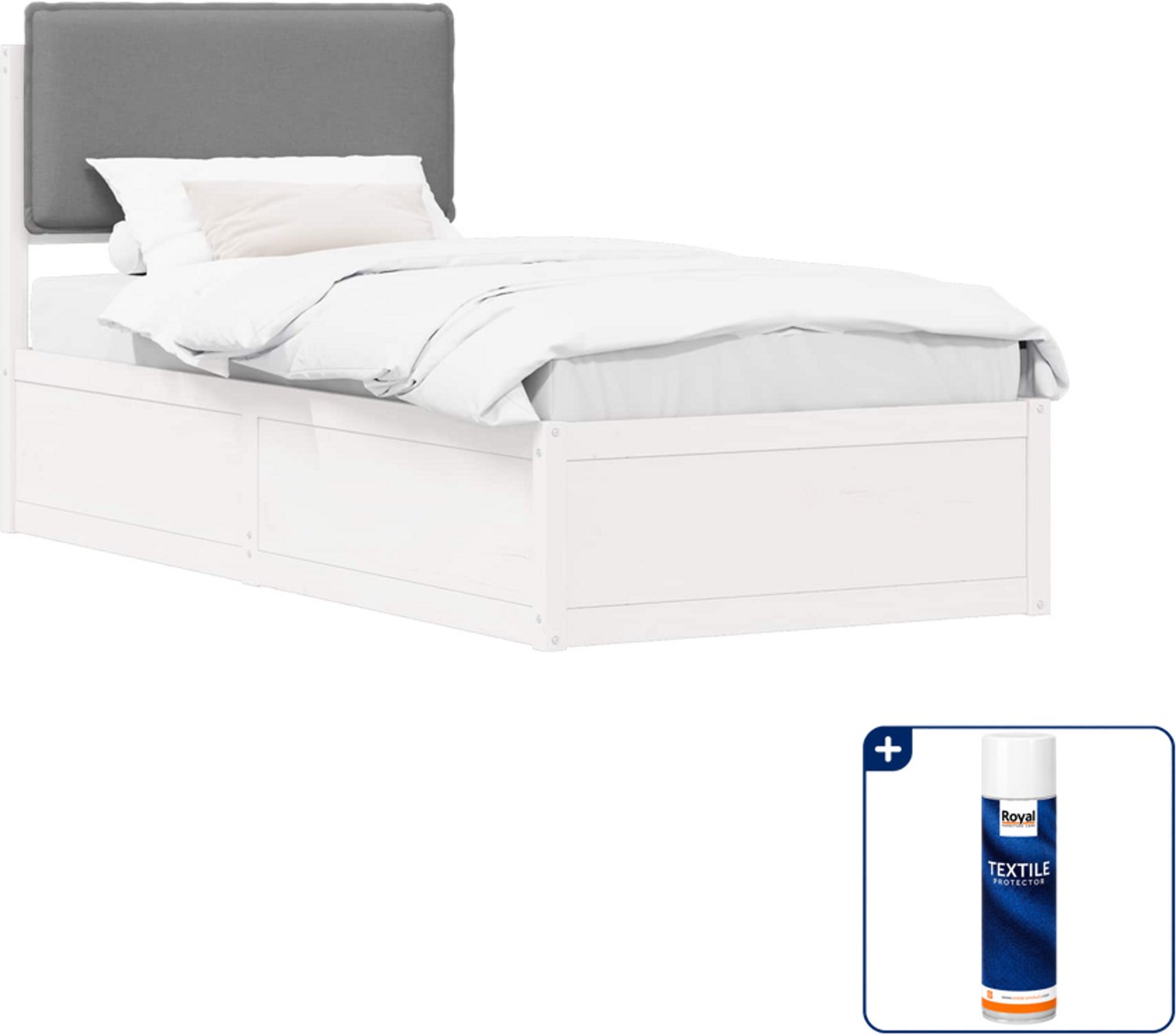 vidaXL bedframe met gestoffeerd hoofdbord - 75 x 190 cm - lichtgrijs - Inclusief textielbeschermer 500 ml