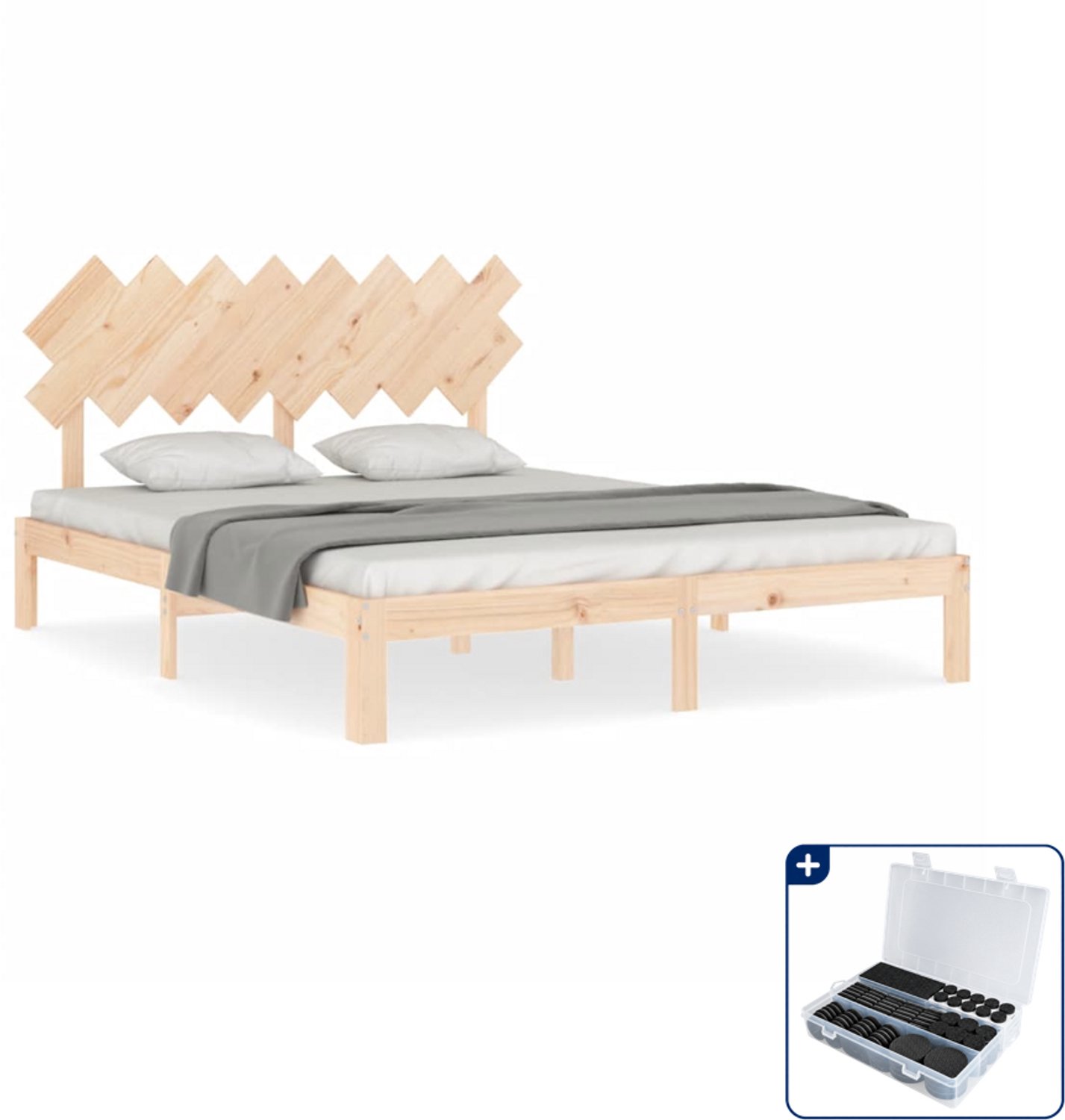 vidaXL bedframe - Queensize - 160 x 200 cm - massief grenenhout - Inclusief antikrasvilt 177-delig Bruin