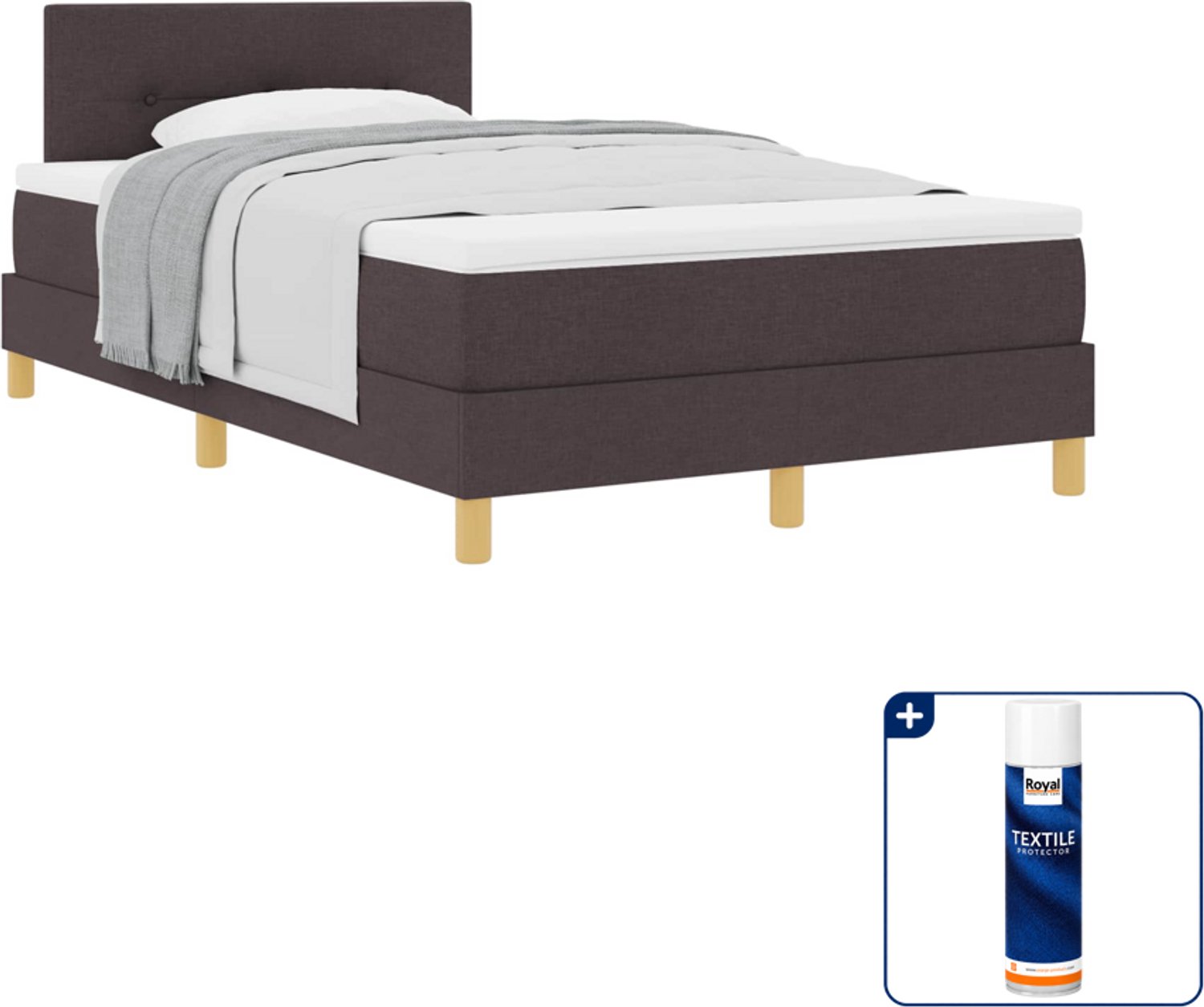 vidaXL boxspringbed - 120 x 200 cm - stof - donkerbruin - Inclusief textielbeschermer 500 ml