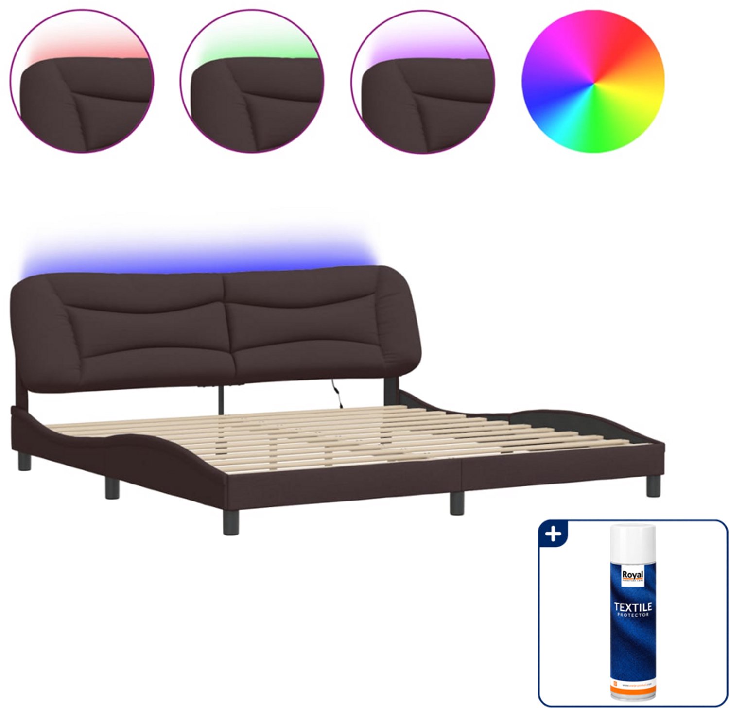 vidaXL Hvar bedframe - 200 x 200 cm - stof - donkerbruin - Inclusief textielbeschermer 500 ml