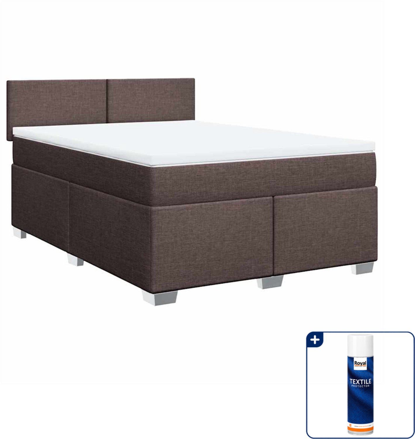 vidaXL boxspring met matras - 140 x 190 cm - donkerbruin - Inclusief textielbeschermer 500 ml