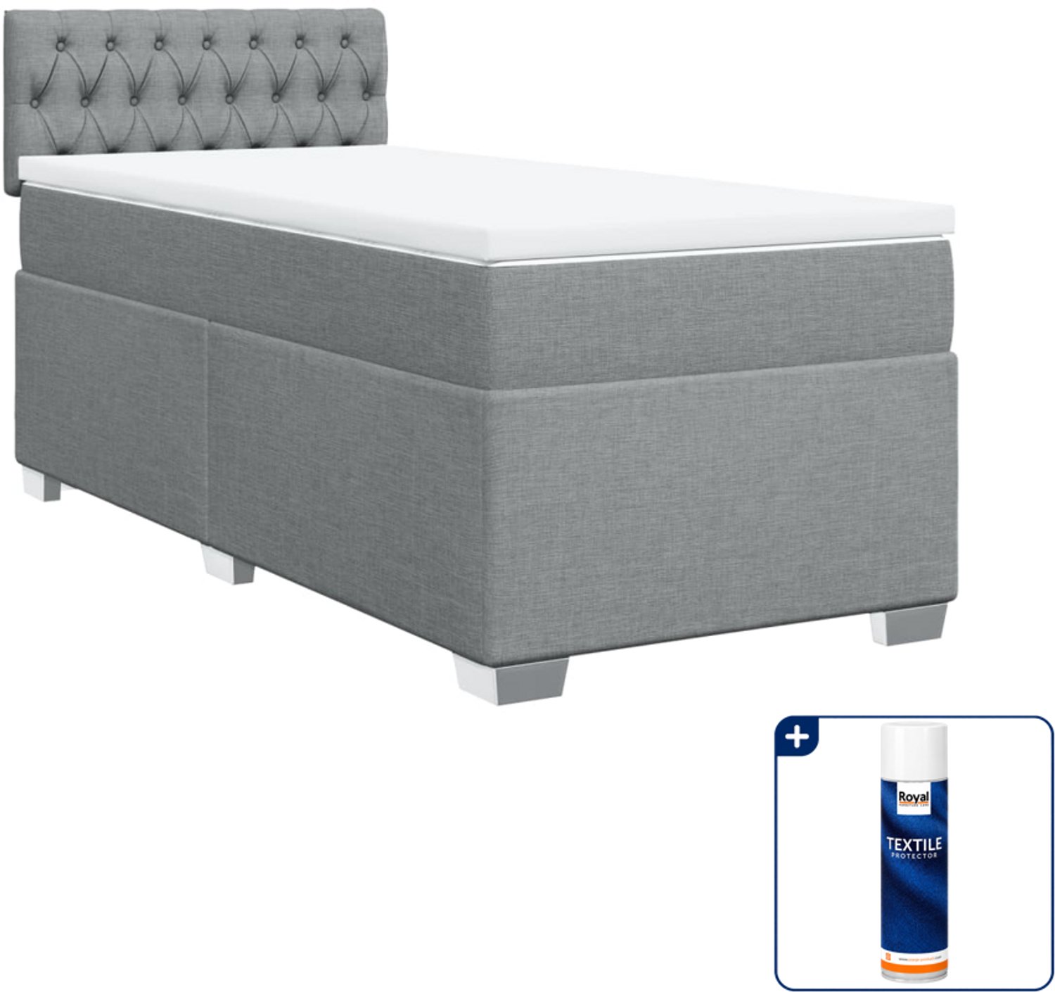 vidaXL boxspring met matras 90 x 190 cm - lichtgrijs - Inclusief textielbeschermer 500 ml
