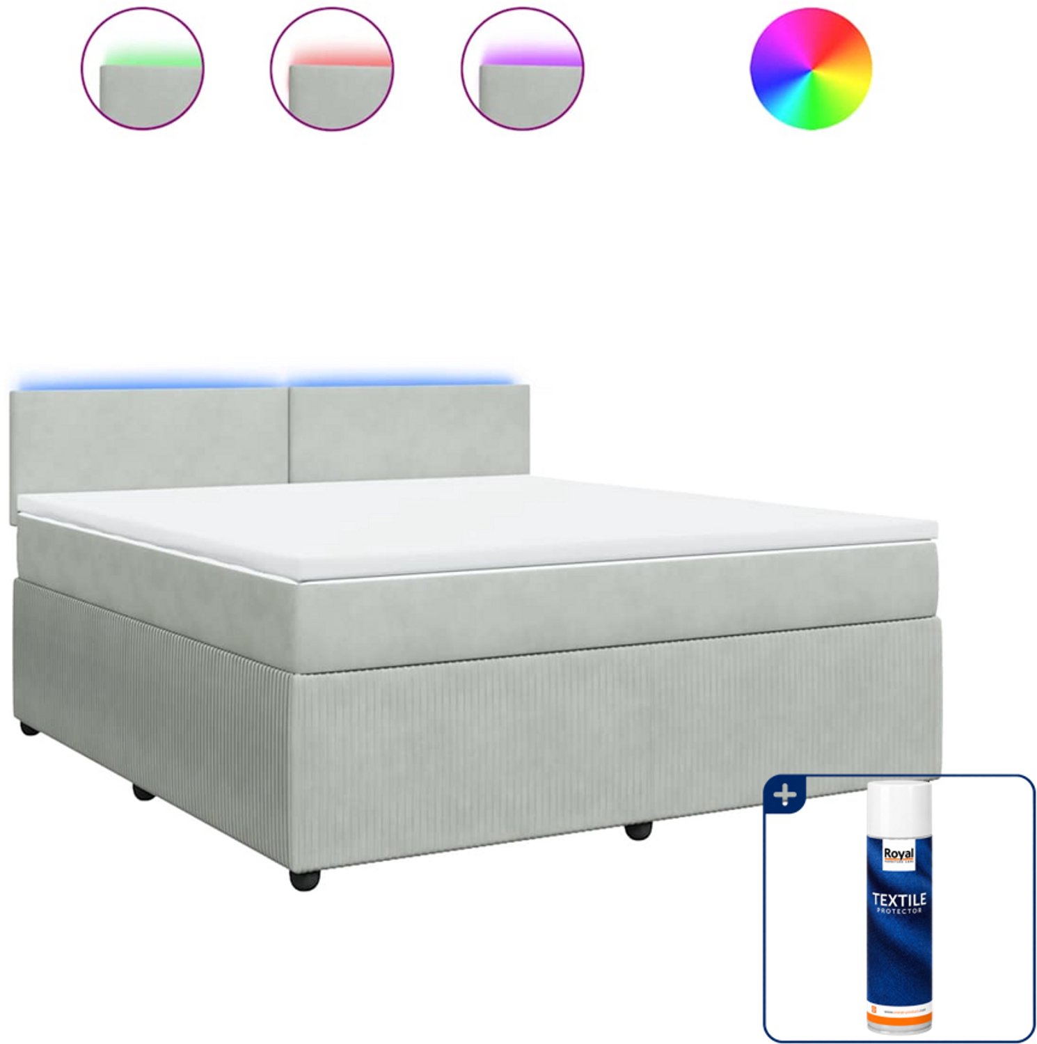 vidaXL Boxspring Kingsize - 180 x 200 cm - fluweel - lichtgrijs - Inclusief textielbeschermer 500 ml