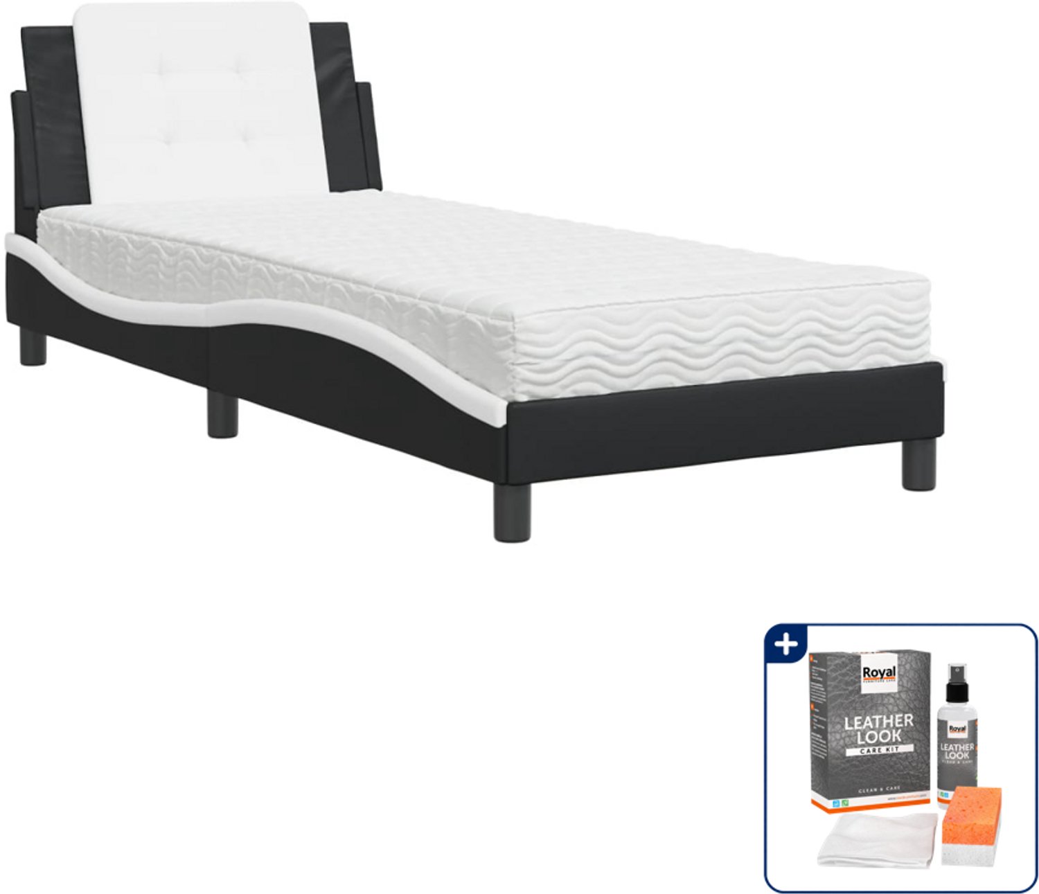 vidaXL bed met matras Zadar 80 x 200 cm - kunstleer - zwart en wit - Inclusief onderhoudsset voor kunstleer 150 ml Grijs