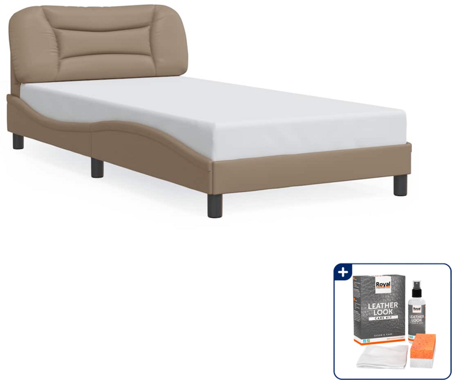 vidaXL Hvar bedframe - 100 x 200 cm - kunstleer - cappuccino - Inclusief onderhoudsset voor kunstleer 150 ml Wit