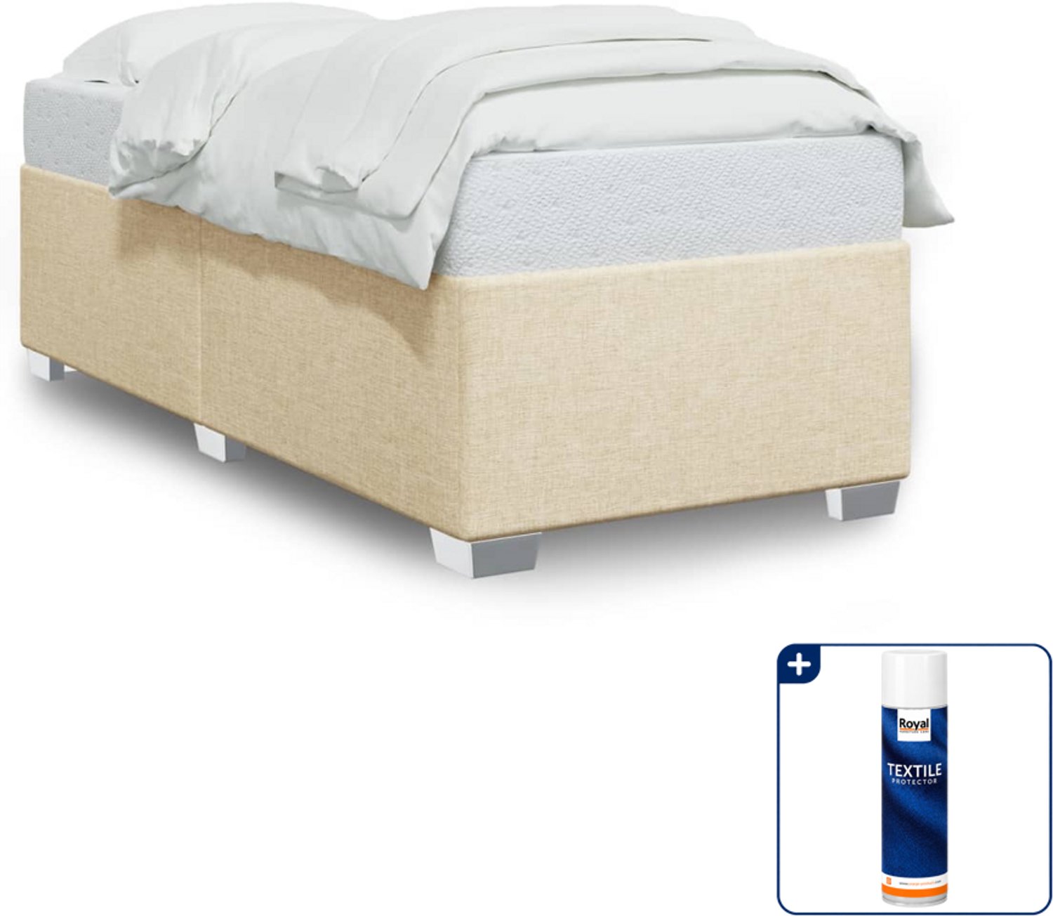 vidaXL bedframe 100 x 200 cm - stof - crème - Inclusief textielbeschermer 500 ml Blauw