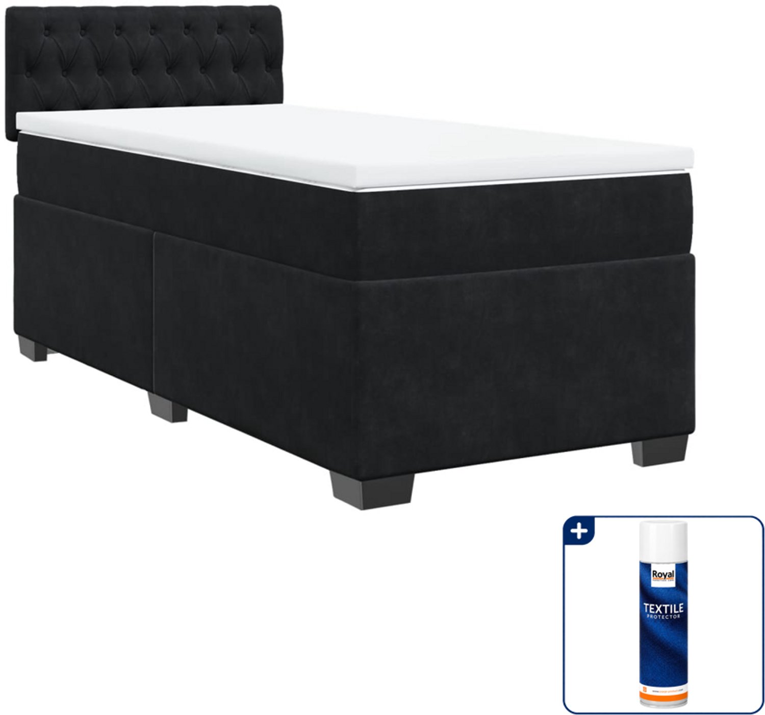 vidaXL boxspring met matras 90 x 190 cm - fluweel - zwart - Inclusief textielbeschermer 500 ml