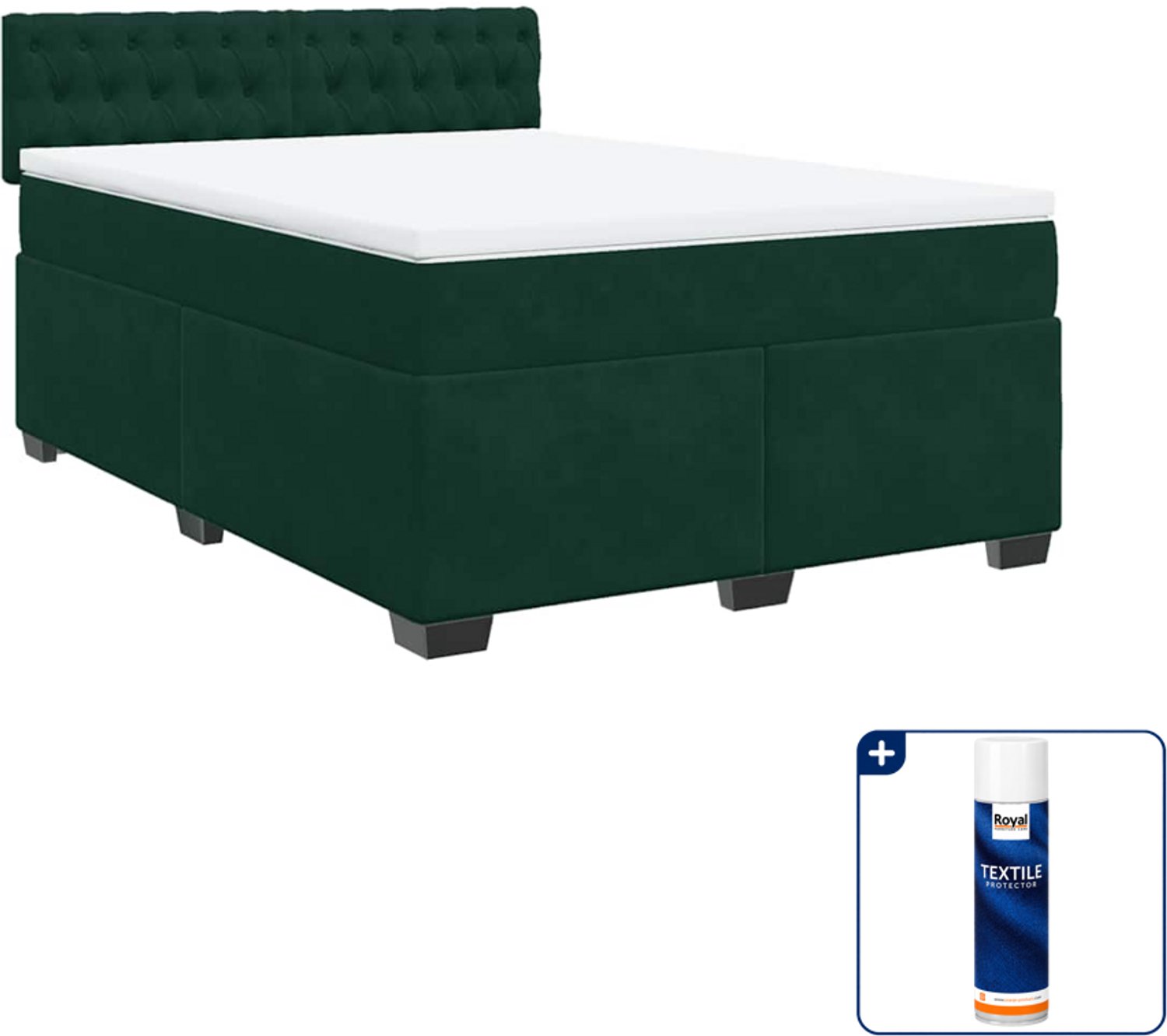 vidaXL boxspring Queensize - 160 x 200 cm - fluweel - donkergroen - Inclusief textielbeschermer 500 ml