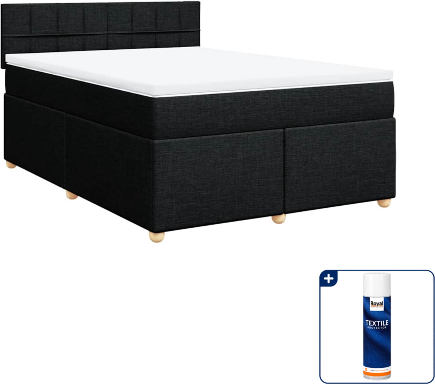 vidaXL boxspring met matras 140 x 190 cm - stof - zwart - Inclusief textielbeschermer 500 ml