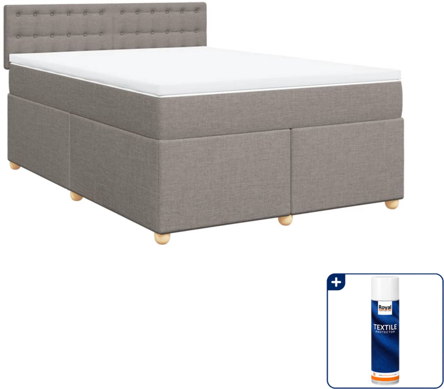 vidaXL boxspring met matras - Queensize - 160 x 200 cm - taupe - Inclusief textielbeschermer 500 ml