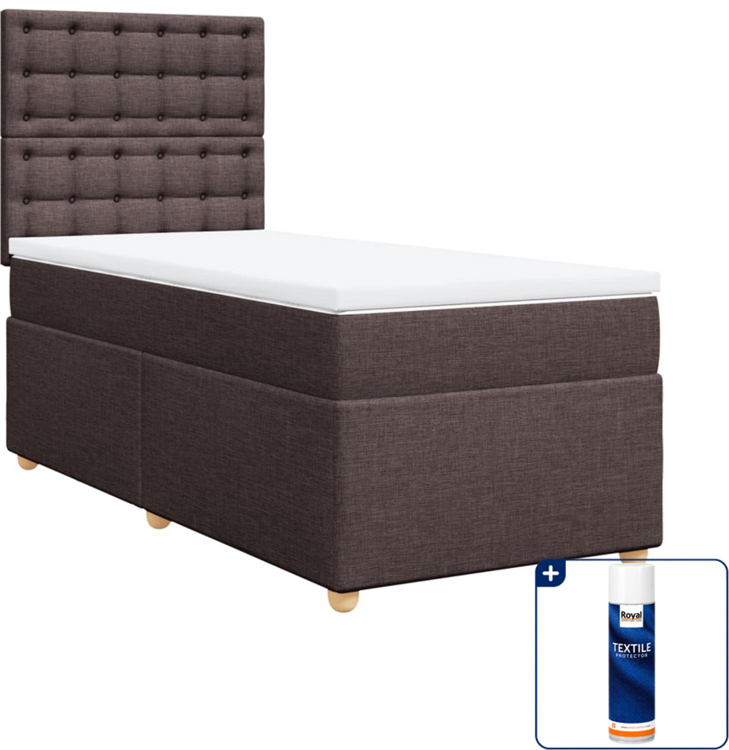 vidaXL boxspring met matras - 90 x 190 cm - donkerbruin - Inclusief textielbeschermer 500 ml
