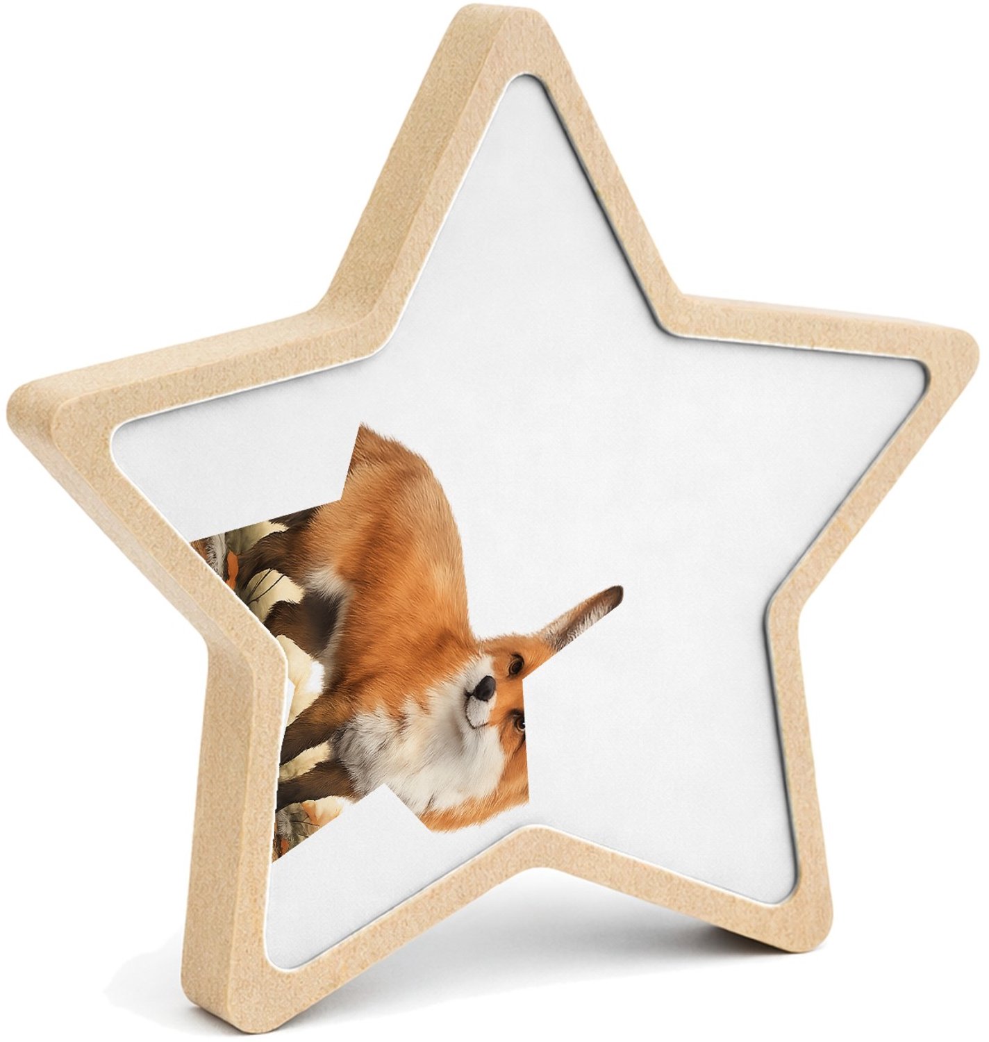 Mr Cadeautjes MDF fotolijst ster 14 x 13,5 - design Sfeervolle bosavond met een enkele sterke hoofdfiguur en war | cadeau Wit