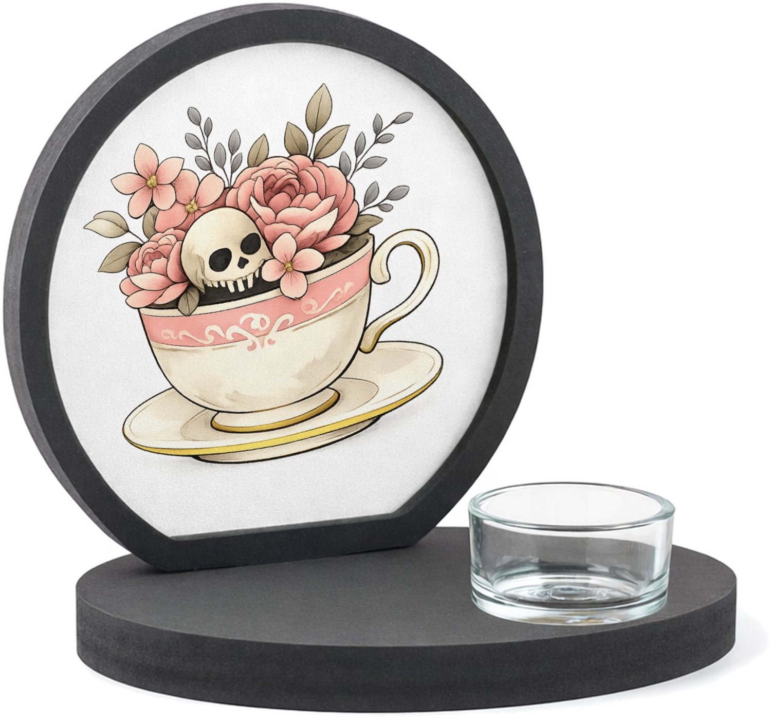 Mr Cadeautjes MDF inleg theelichthouder ~8 cm - design Een vrolijk botanisch contrast tussen iets zachts en iets on | cadeau Wit