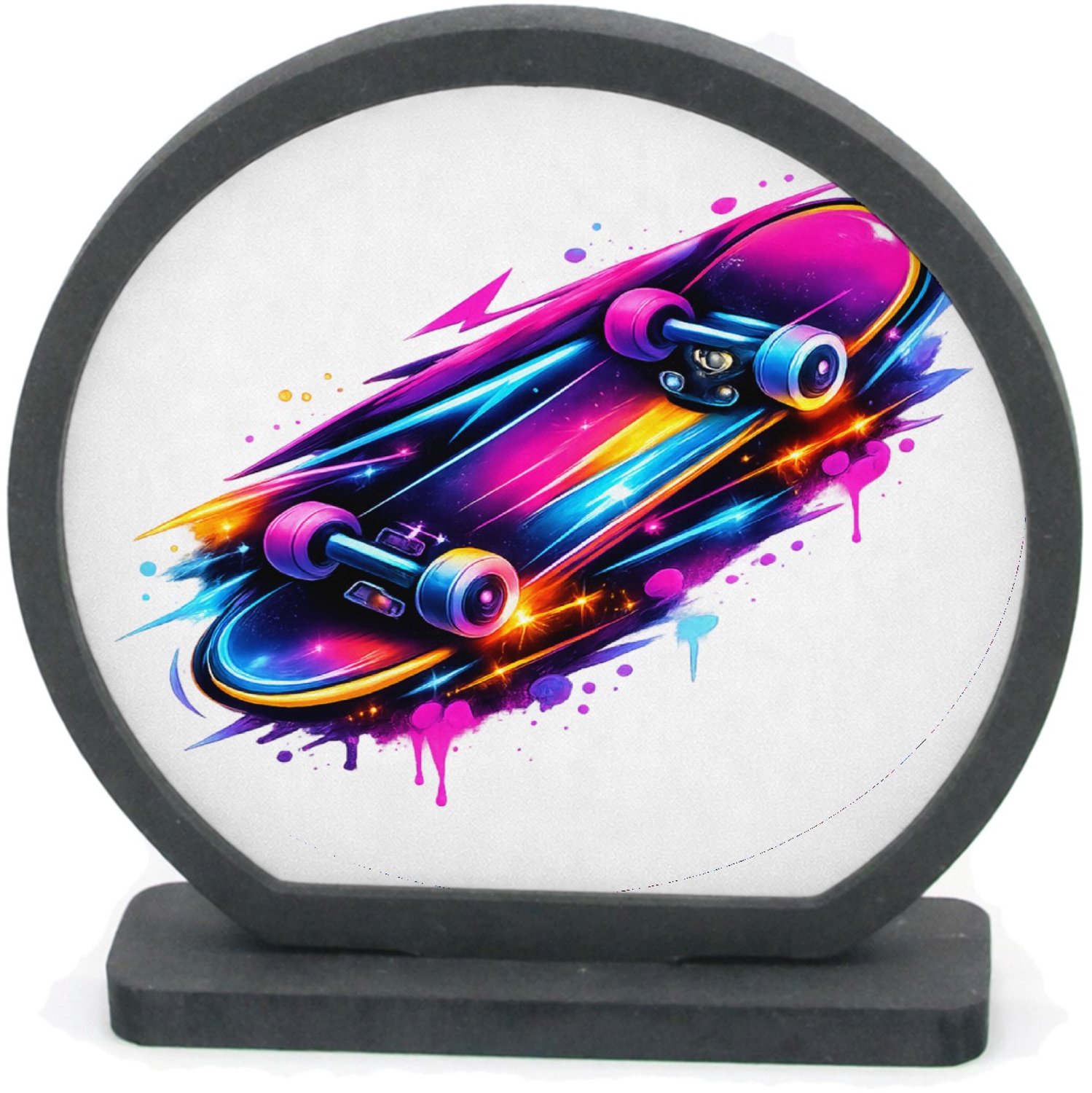 Mr Cadeautjes Houten fotolijst rond met MDF inleg - design Neon sportenergie met een futuristische uitstraling | cadeau Wit