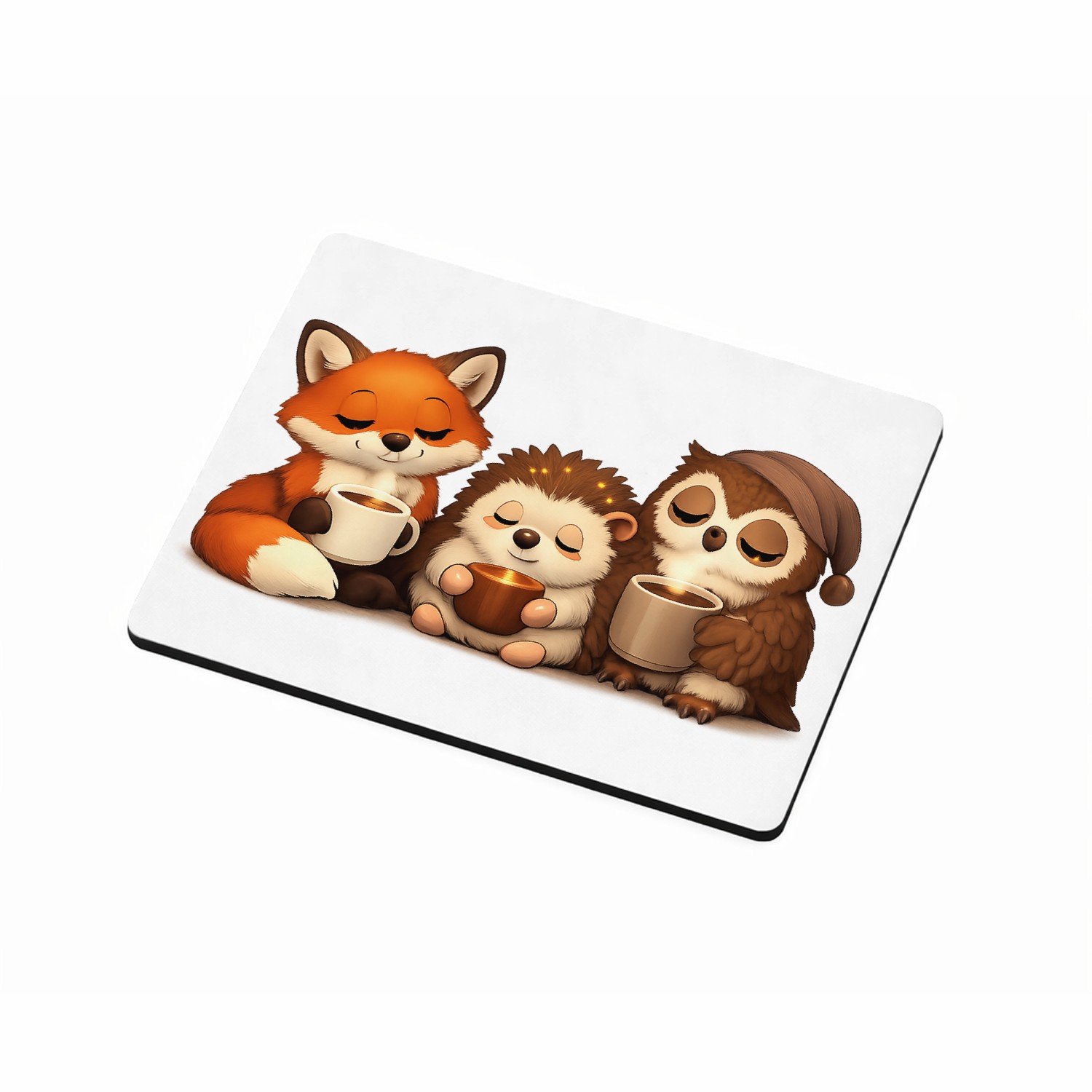 Mr Cadeautjes MDF magnetische fotolijst 9 x 7 - design Een warme reeks van slaperige bosdieren met een ochtenddrank | cadeau Wit