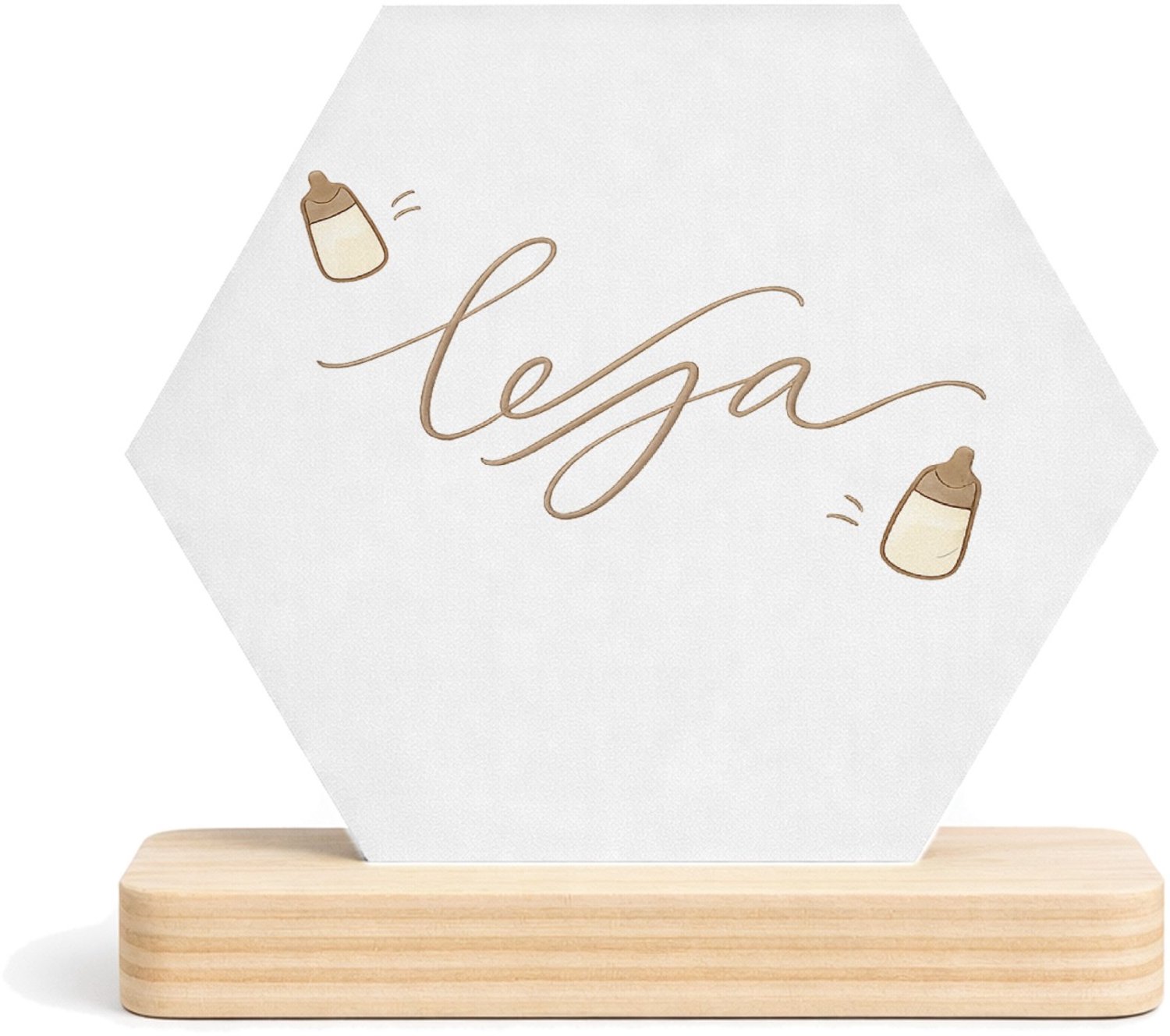 Mr Cadeautjes MDF fotolijst/inleg hexagon 14 x 13 - design Een zachte, minimalistische babyprint met een centrale boods | cadeau Wit
