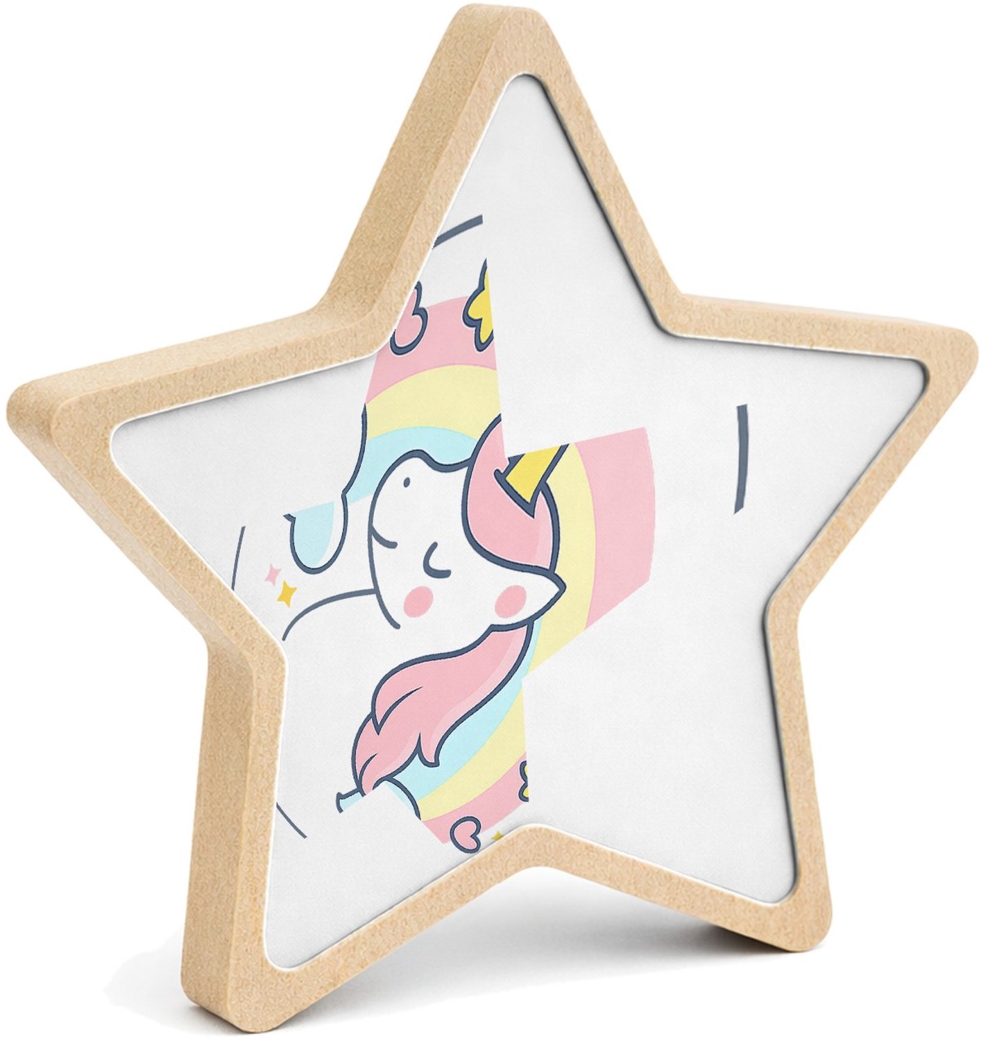 Mr Cadeautjes MDF fotolijst ster 14 x 13,5 - design Pastel jungleklok met een vriendelijke giraffe als middelpun | cadeau Wit