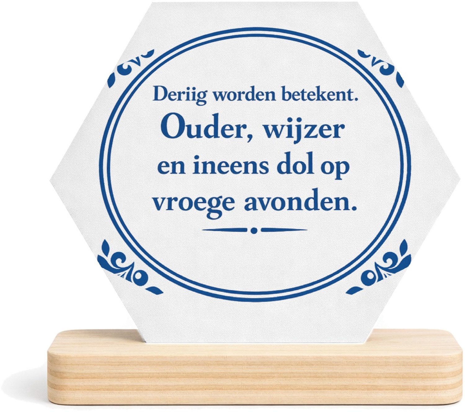 Mr Cadeautjes MDF fotolijst/inleg hexagon 14 x 13 - design Klassieke tegelvorm met speelse, brutale quote rond een nieu | cadeau Wit