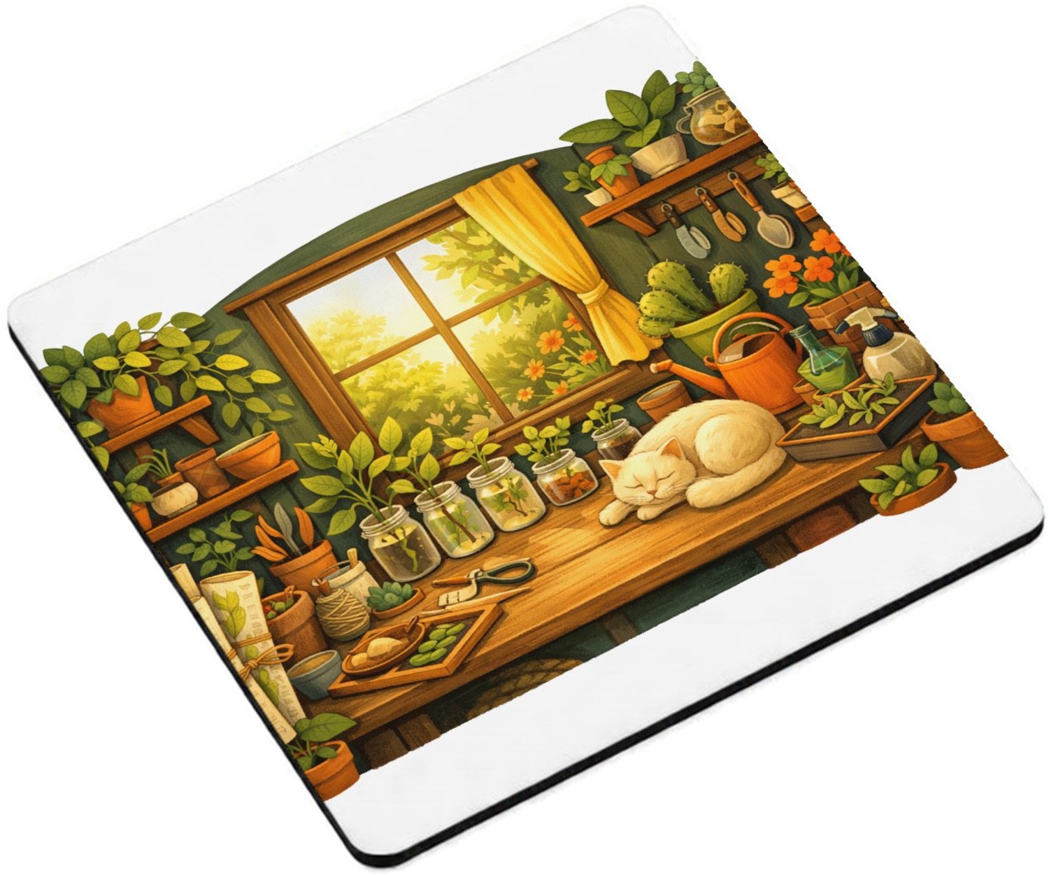 Mr Cadeautjes MDF magnetische fotolijst vierkant 9,5 - design Een werkplek voor een creatief plantenliefhebber met bureau| cadeau Wit