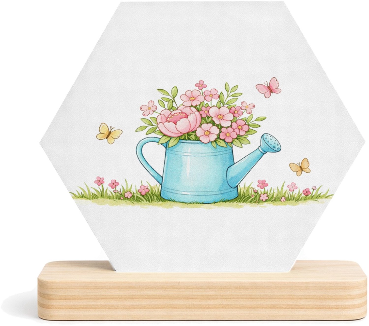 Mr Cadeautjes MDF fotolijst/inleg hexagon 14 x 13 - design Een vrolijke seizoensgroet met een centraal object dat groei | cadeau Wit