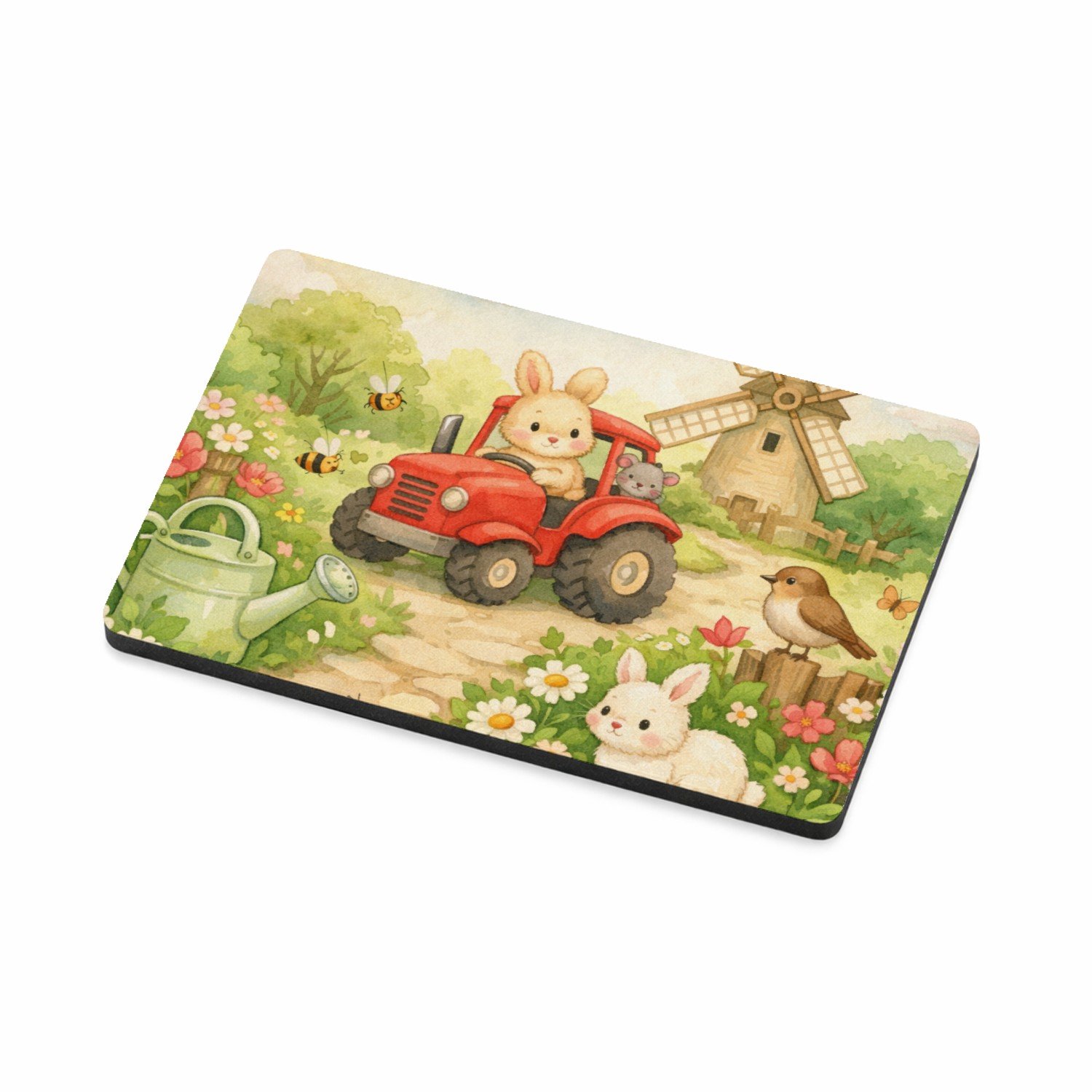 Mr Cadeautjes MDF magnetische fotolijst 7,5 x 5 - design Een vrolijke tuinscène met een gieter, bijen, bloemen en kle | cadeau Wit
