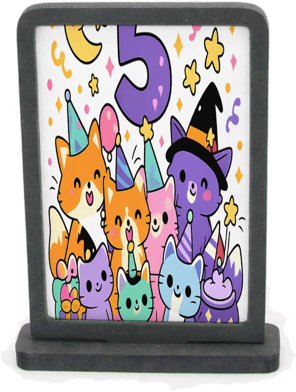 Mr Cadeautjes Houten fotolijst rechthoek met MDF inleg - design Magische verjaardagsprint met een groep dieren in een fantas | cadeau Wit