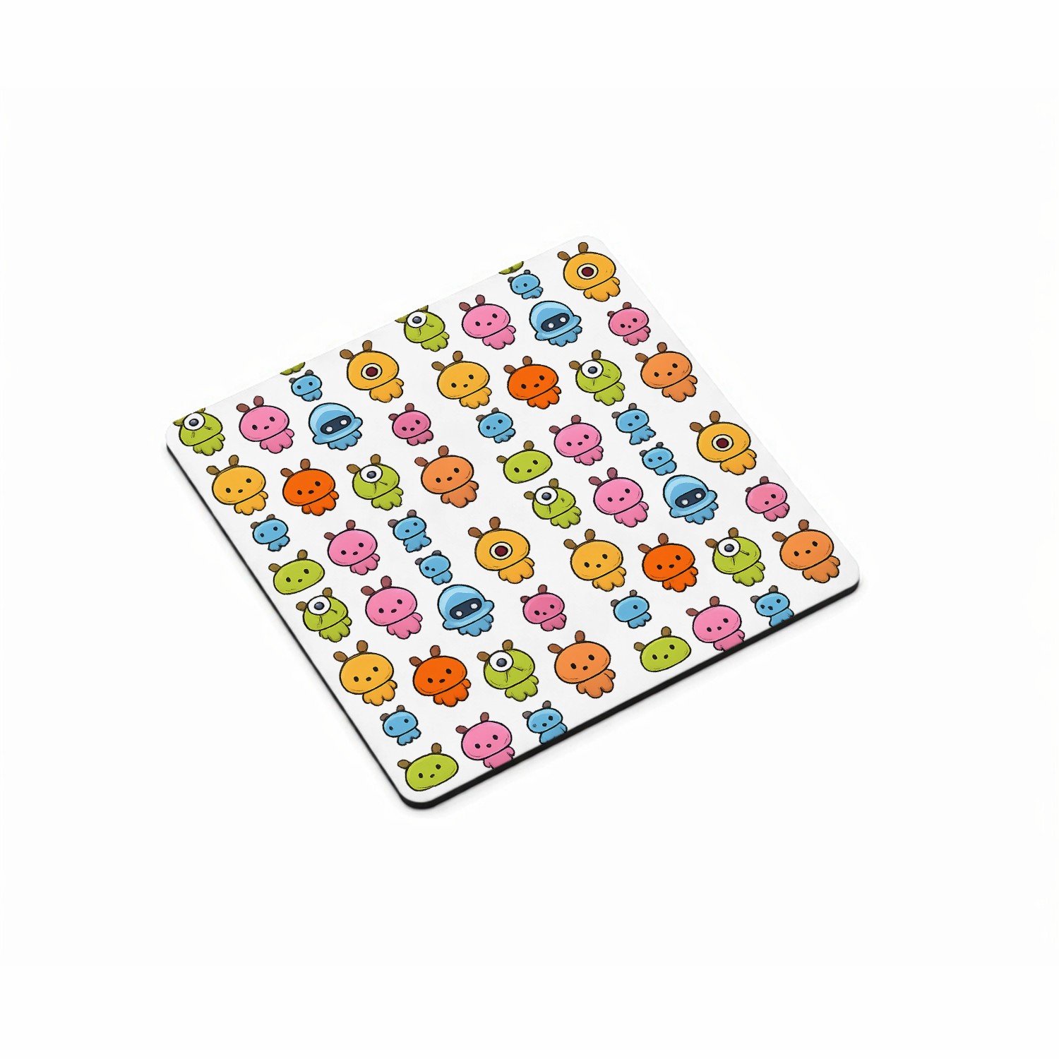 Mr Cadeautjes MDF magnetische fotolijst vierkant 9,5 - design Herhaald patroon van kleine ruimtewezens in zachte pastelkle | cadeau Wit