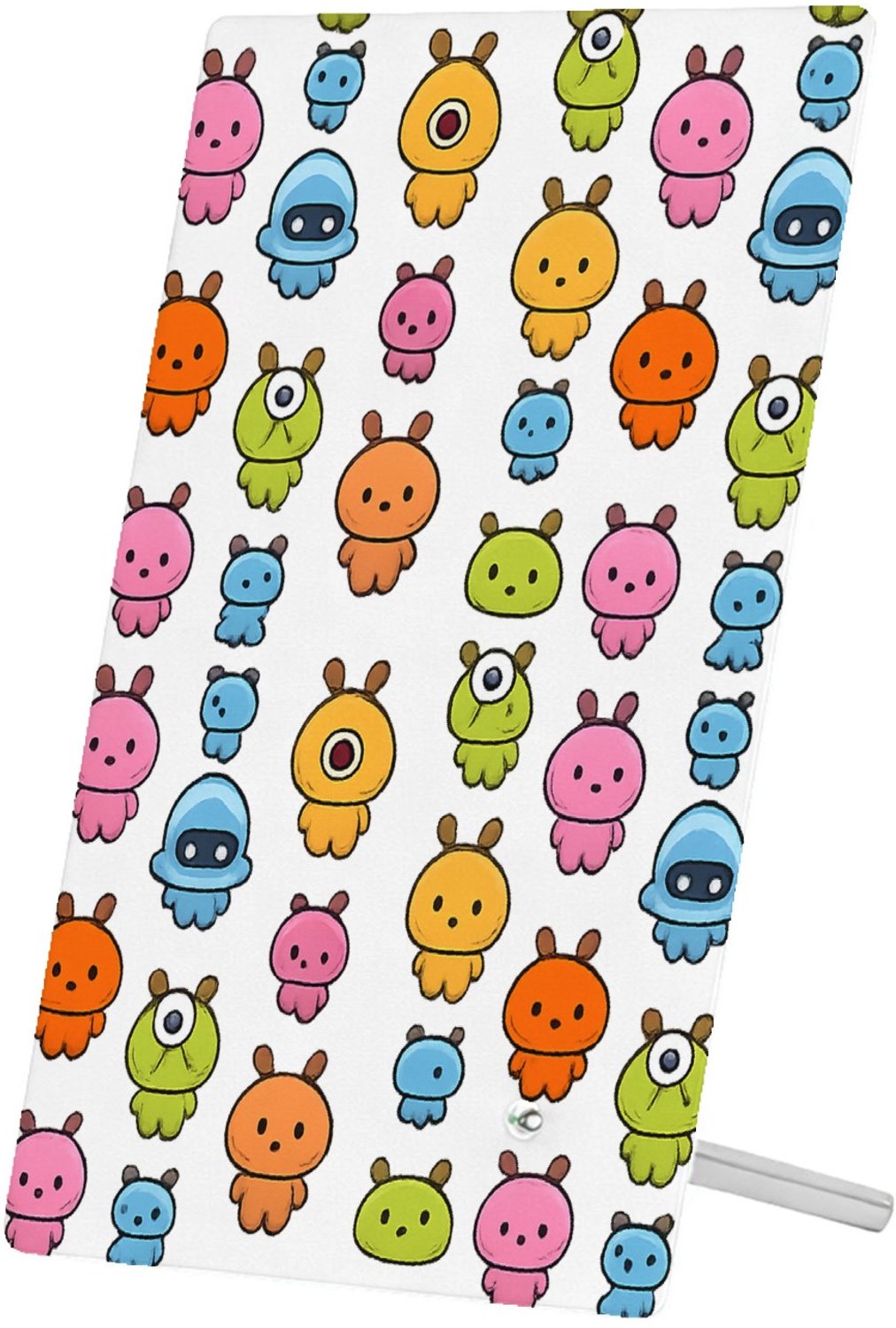Mr Cadeautjes Glasframe 11 x 16 - design Herhaald patroon van kleine ruimtewezens in zachte pastelkle | cadeau Wit