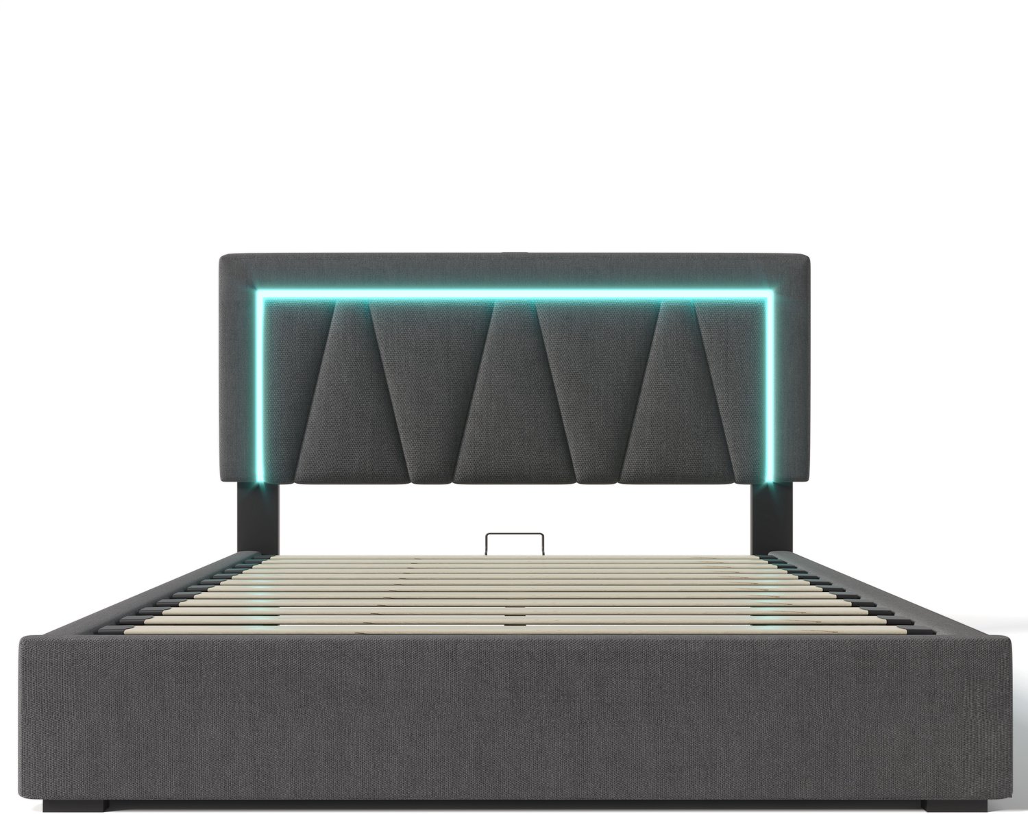MUVANO Gestoffeerd opbergbed 140x200 - tweepersoonsbed met ledverlichting en USB-C - linnen bekleding - verstelbaar hoofdbord - grijs met lattenbodem