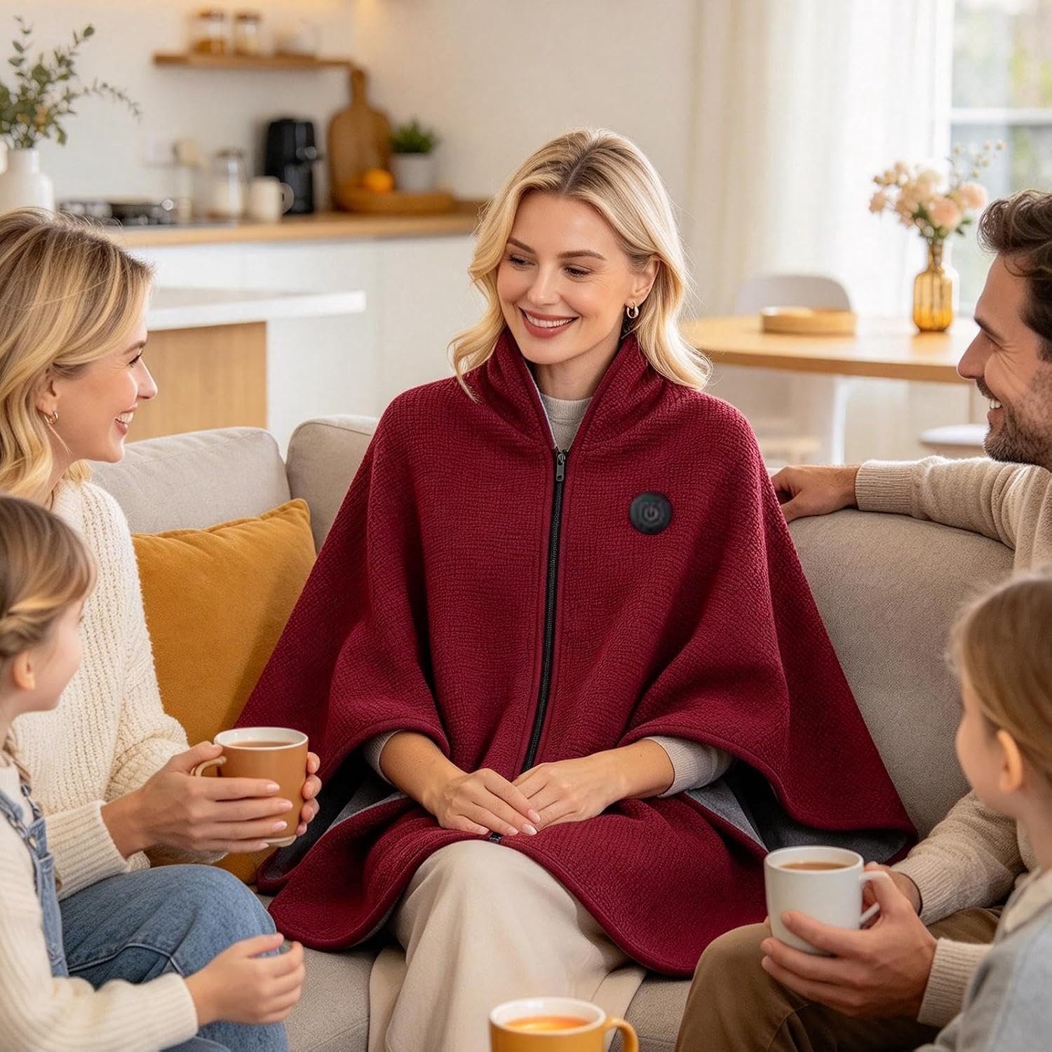 Heated Shawl - USB Elektrische Deken - 3 Standen - Wasbare - Warmtedeken 1 Persoons - Elektrische Cape met Rits - Voor Gebruik Binnen en Buiten - Draadloze - Draagbare verwarmde omslagdoek - Elektrische Cape met Rits - Elektrische deken - Rood – foto 5