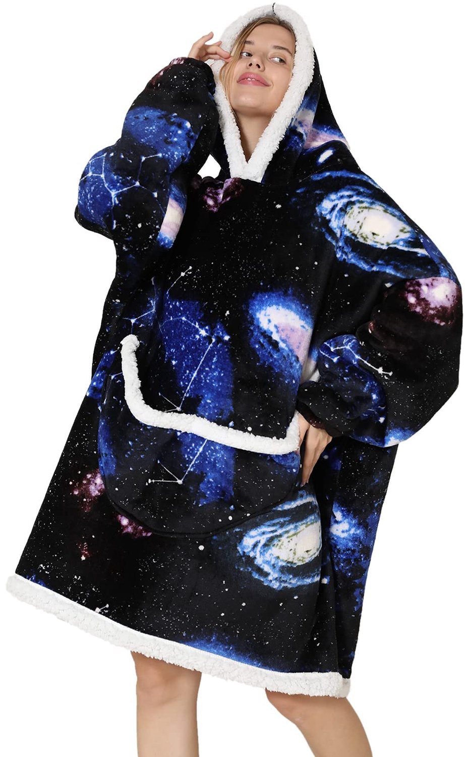 Famanu – Oversized hoodie voor dames en heren warme fleece trui met zakken zacht en comfortabel sweatshirt met lange mouwen ideaal voor de winter en ontspannen thuis of onderweg Wit