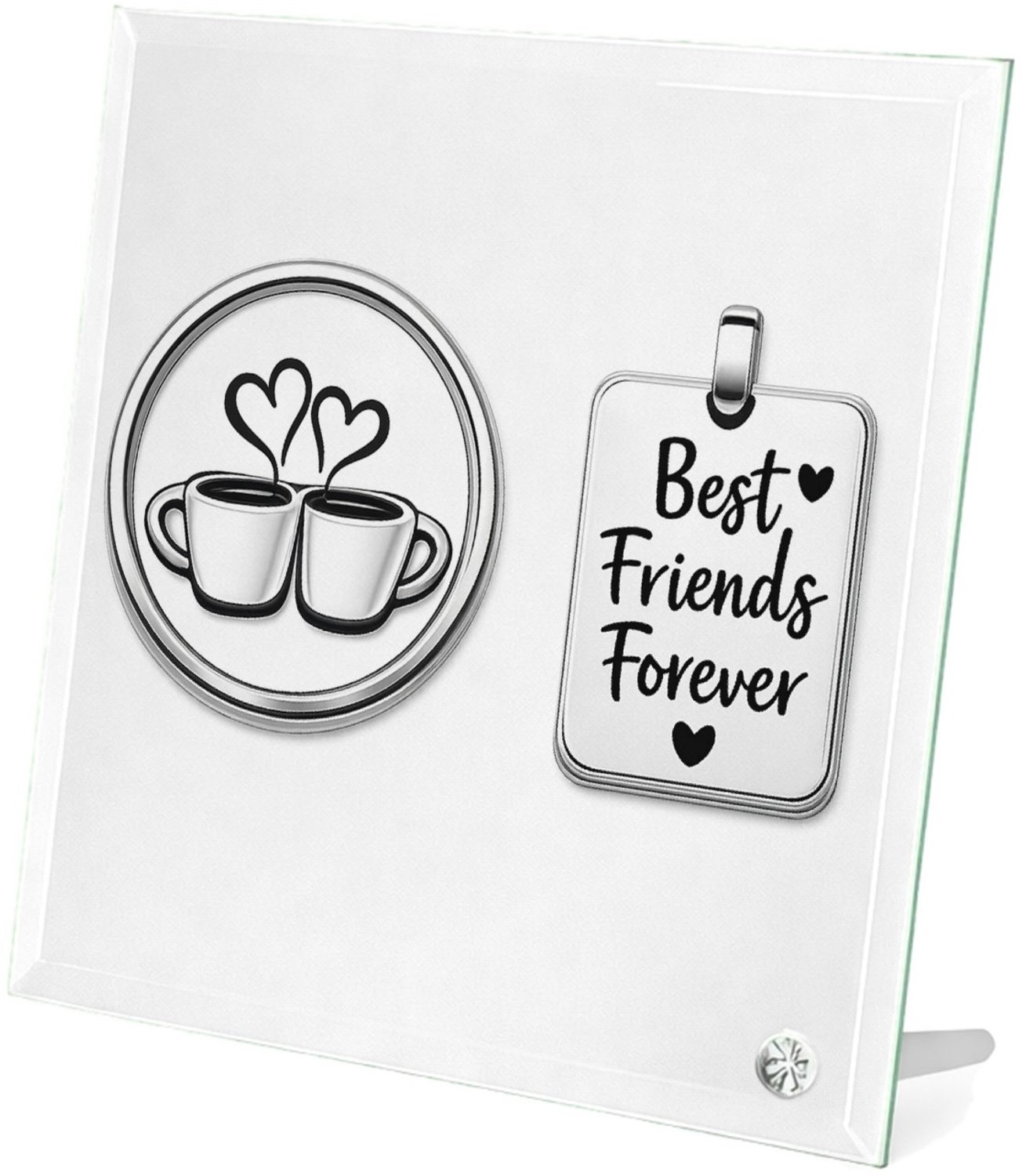 Mr Cadeautjes Glasframe 20 x 20 - design Een minimalistische vriendschapsbadge met een eenvoudige ill | cadeau Wit