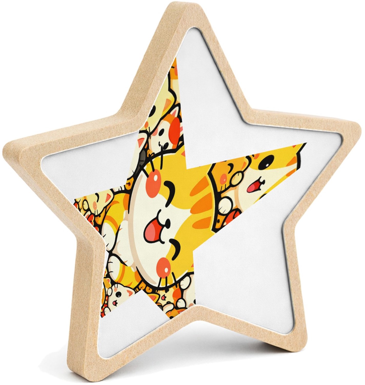 Mr Cadeautjes MDF fotolijst ster 14 x 13,5 - design Een compacte cirkel van vrolijke dieren rond één grote hoofd | cadeau Wit