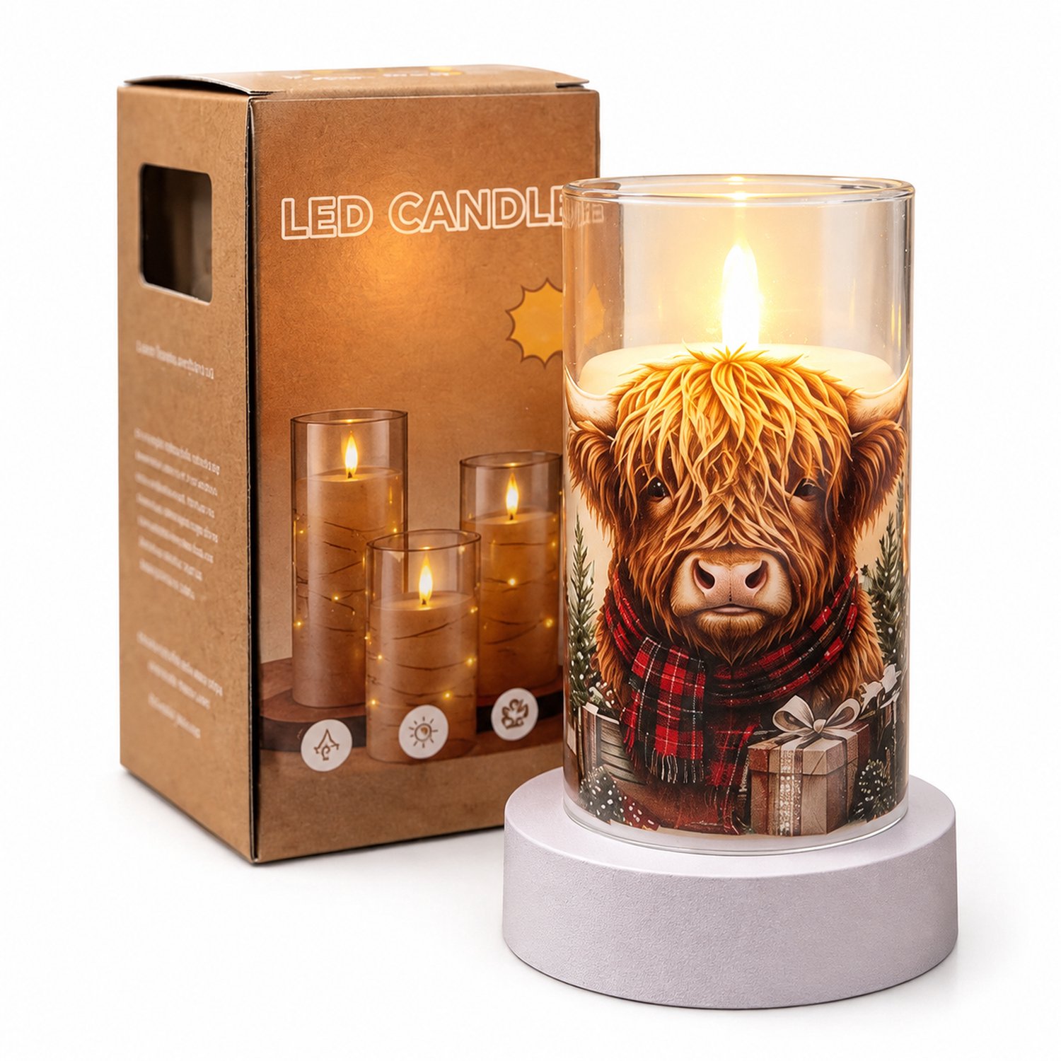 SWGOTA led kaarsen: 1 kerstkaars met Schotse hooglander, 7,5 x 15 cm, warm licht, kunststof, batterijvoeding, batterijen niet inbegrepen Multicolour
