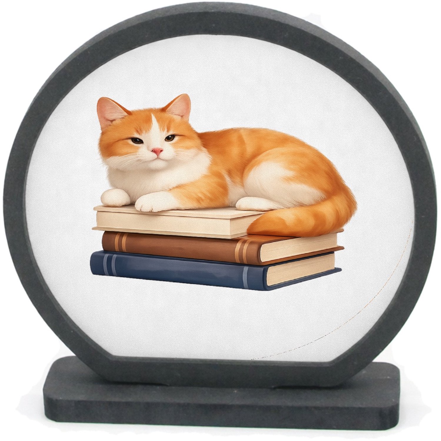Mr Cadeautjes Houten fotolijst rond met MDF inleg - design Een ontspannen dier op een hobby-object met een korte, kalme | cadeau Wit