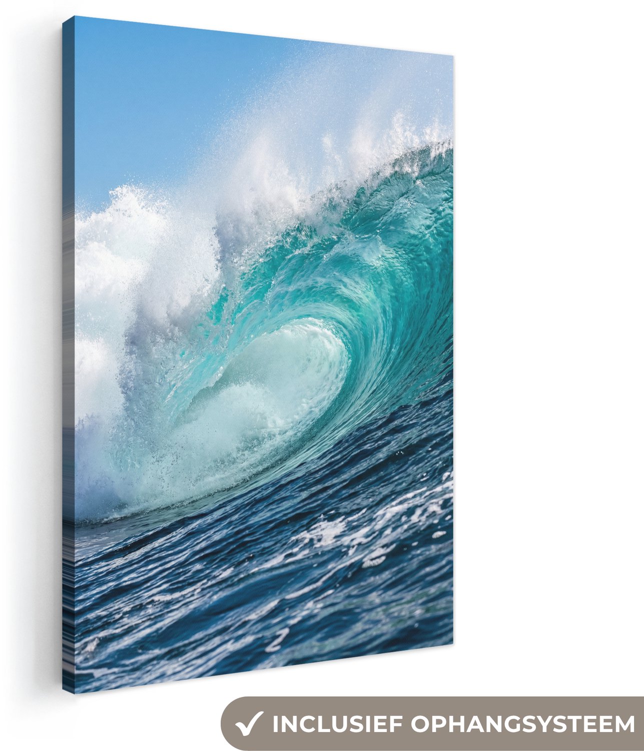 Canvas schilderij 60x90 cm - Exclusieve wanddecoratie Golf - Oceaan - Water - Dynamisch - Blauw - Muurdecoratie woonkamer - Slaapkamer decoratie - Kamer accessoires - Schilderijen op canvas