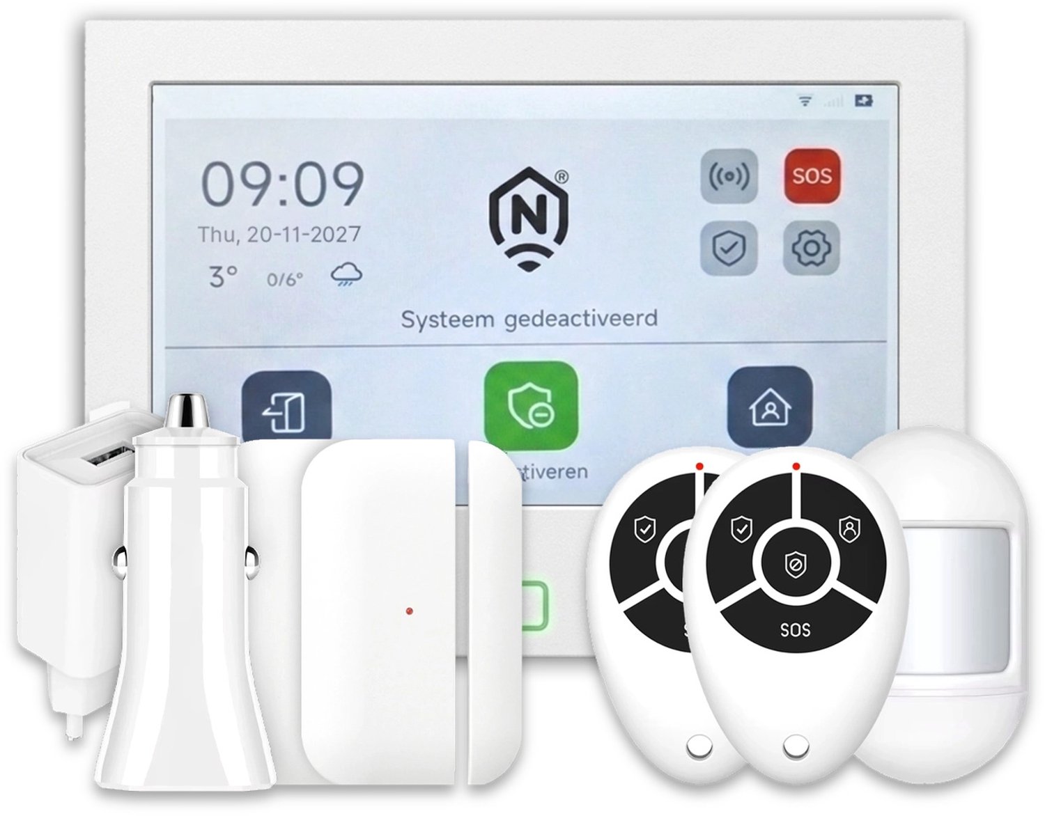 CamperGuard® Pro Alarmsysteem – Startset – Wit paneel – Camper/Caravan – Draadloos & Uitbreidbaar – Simkaart, SMS & Oproepmelding – Zonder Abonnement