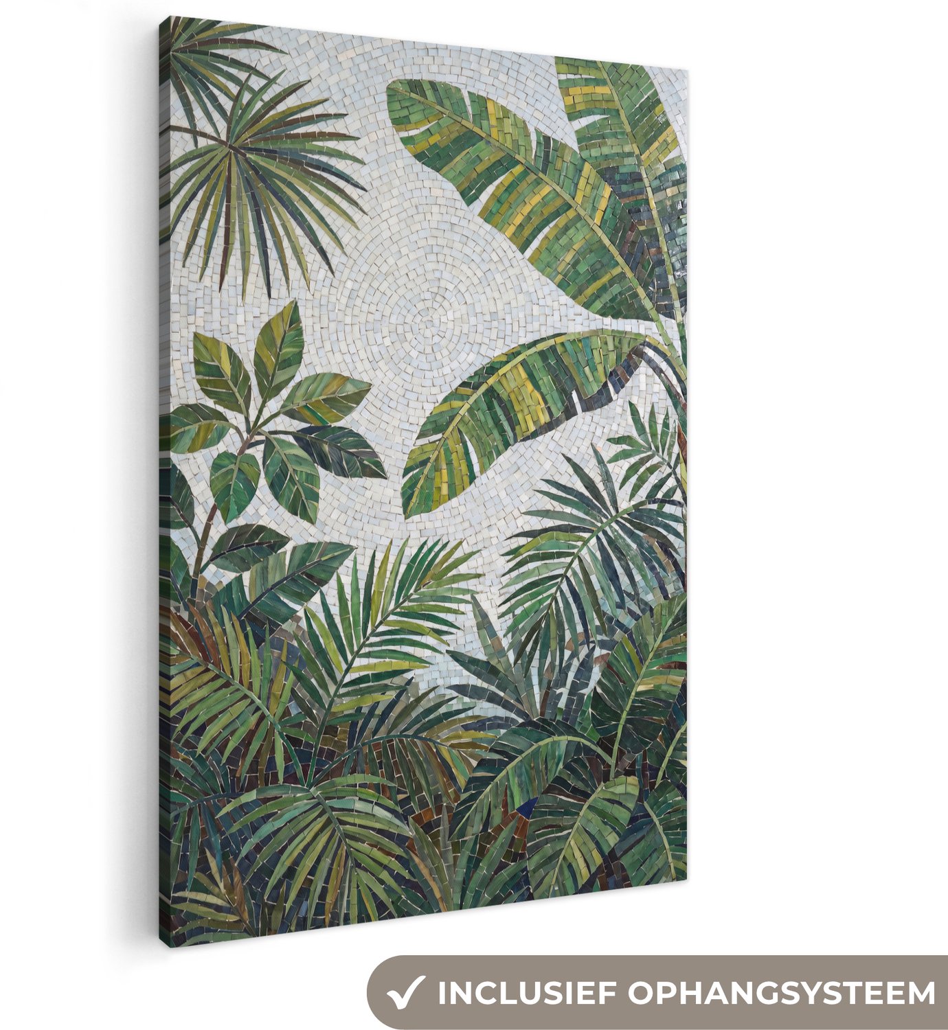 Canvas schilderij 80x120 cm - Exclusieve wanddecoratie Planten - Tropisch - Mozaïek - Groen - Natuur - Muurdecoratie woonkamer - Slaapkamer decoratie - Kamer accessoires - Schilderijen op canvas groot XXL