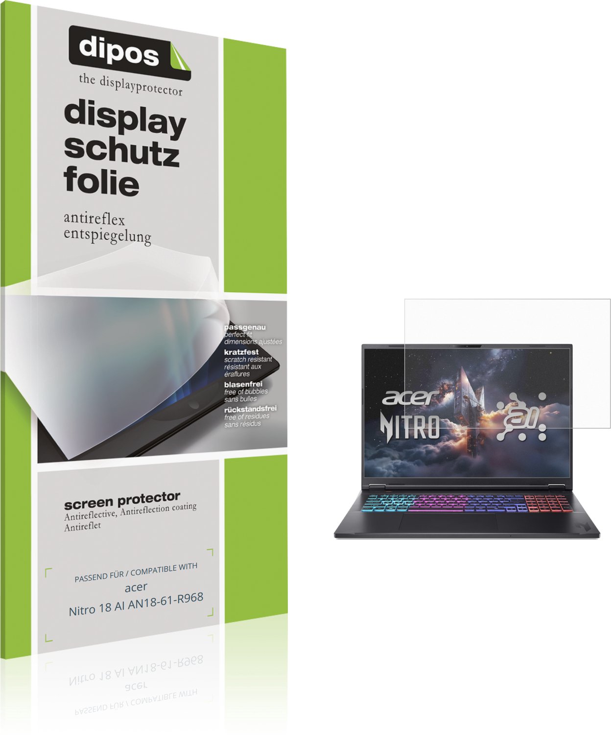 dipos – 2x Matte Beschermfolie geschikt voor acer Nitro 18 AI AN18-61-R968 | Krasbestendige & antireflecterende Screenprotector Ultra-Thin